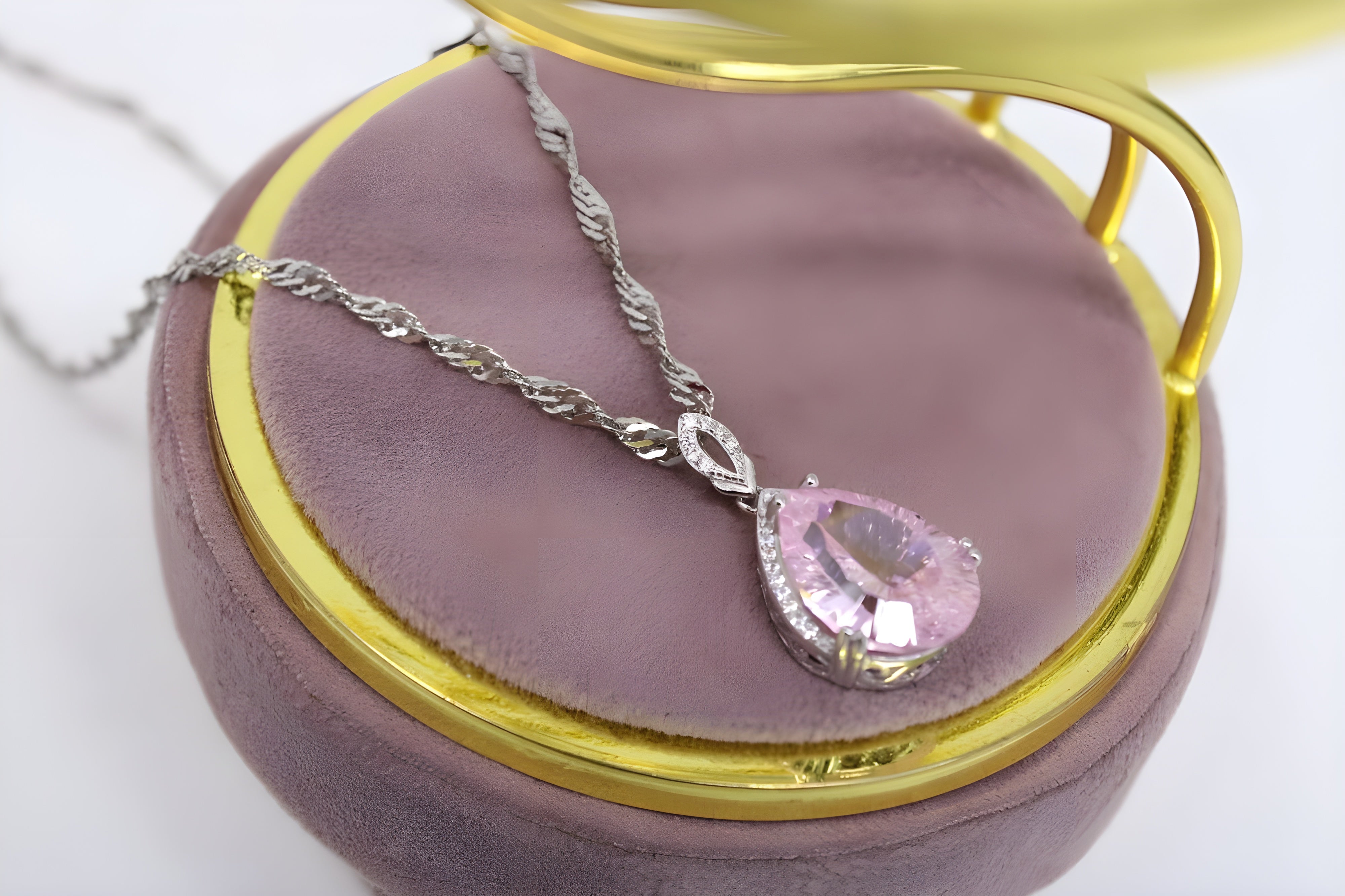 Charming Blush Teardrop Necklace with Twisted Silver Chain