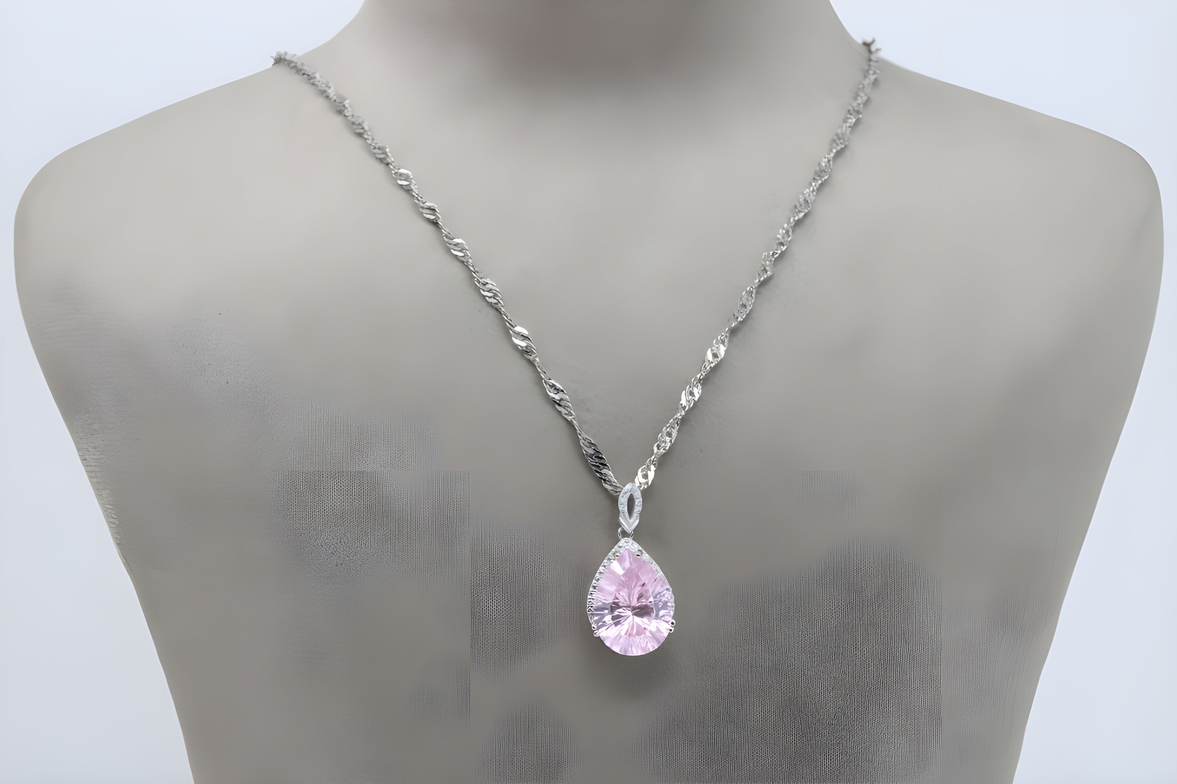 Charming Blush Teardrop Necklace with Twisted Silver Chain