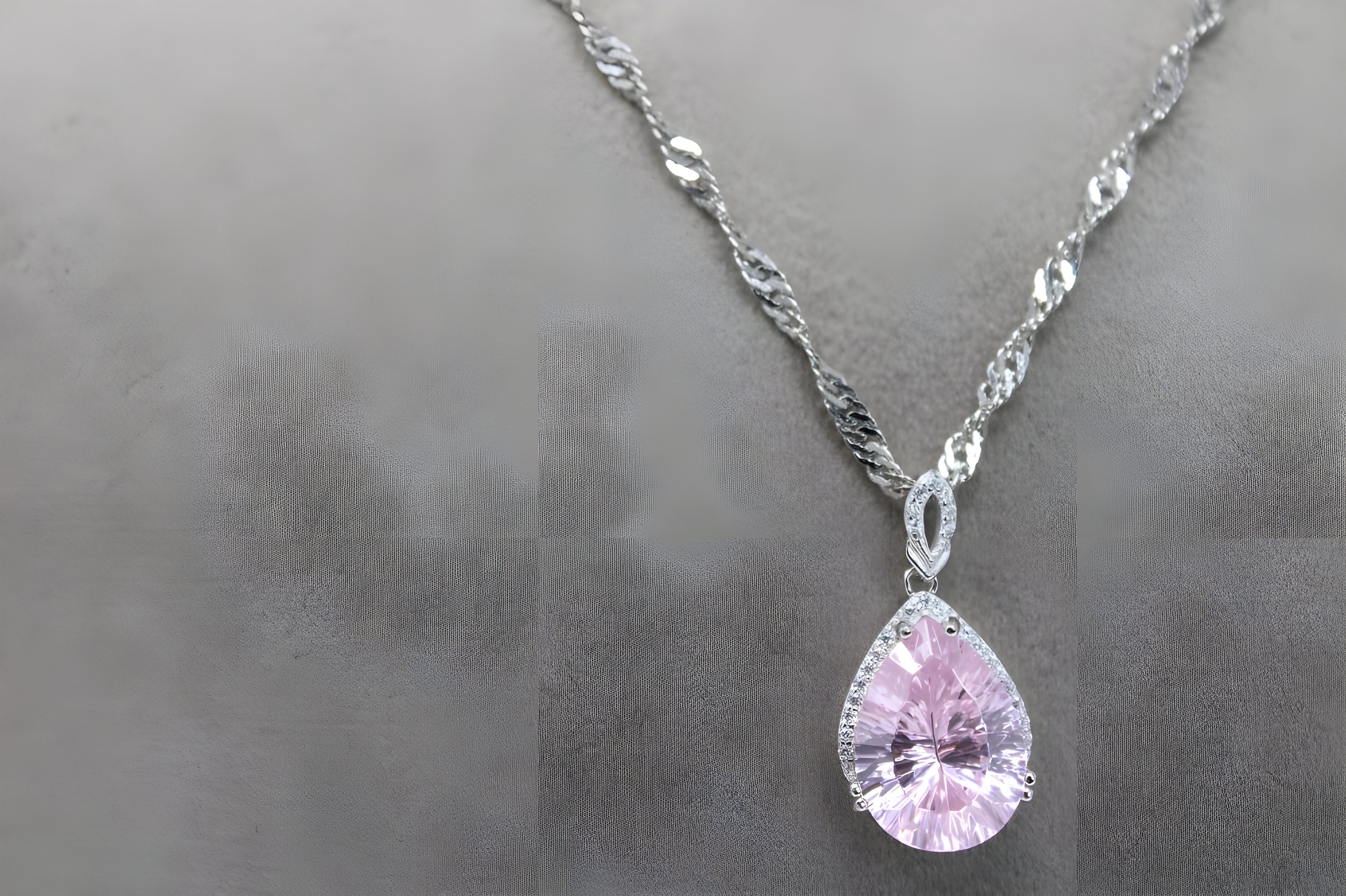 Charming Blush Teardrop Necklace with Twisted Silver Chain