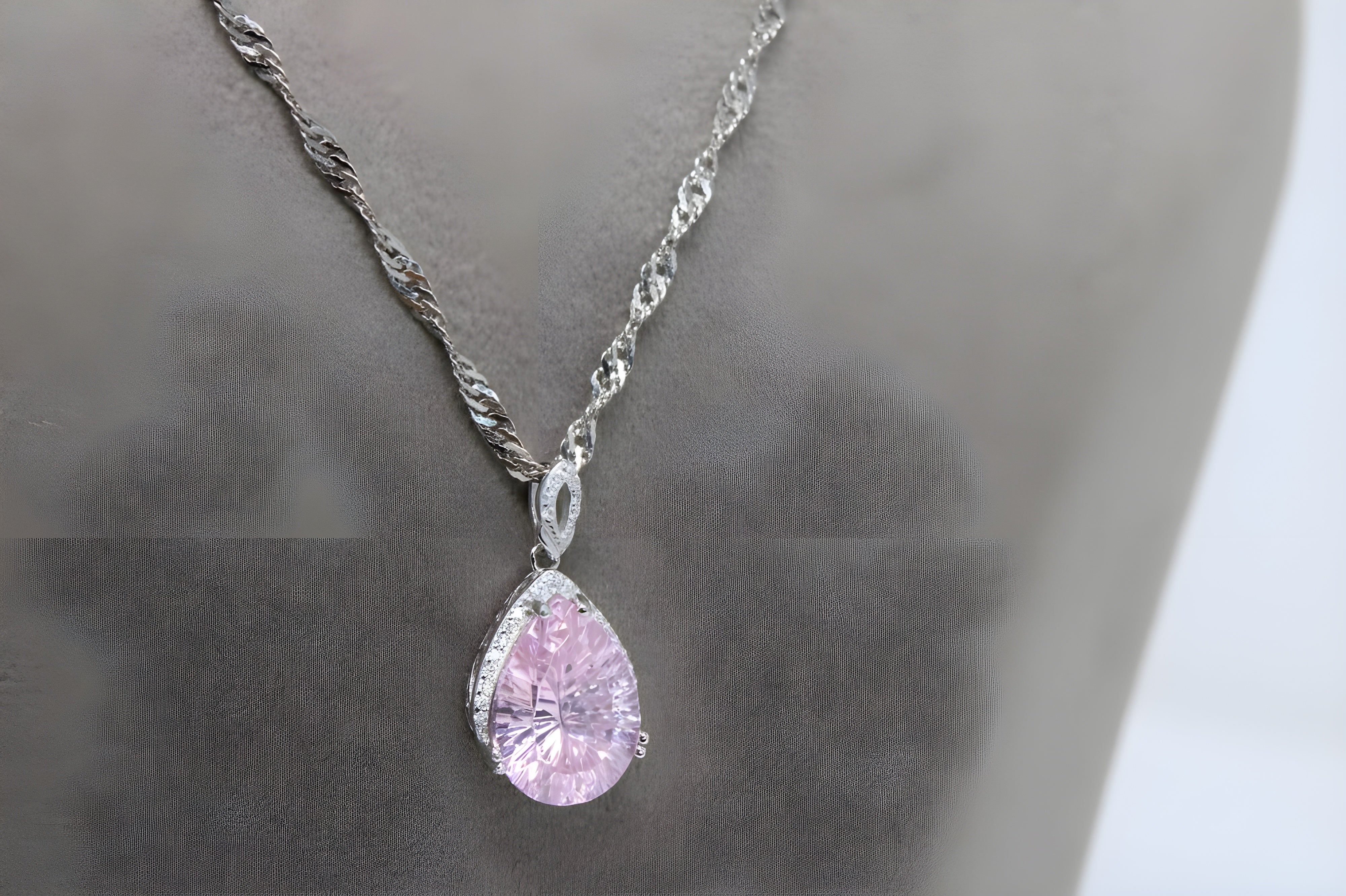 Charming Blush Teardrop Necklace with Twisted Silver Chain