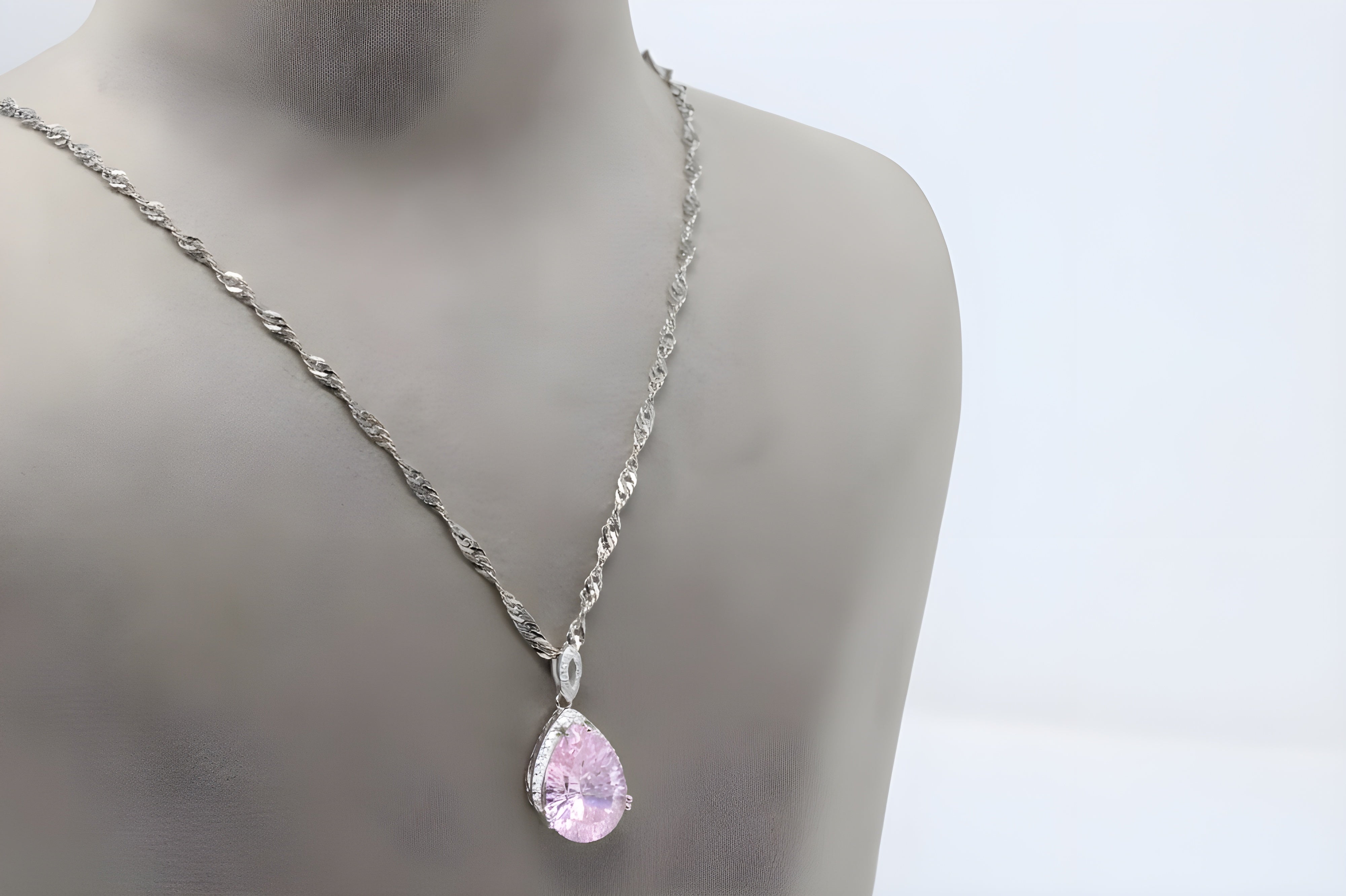 Charming Blush Teardrop Necklace with Twisted Silver Chain