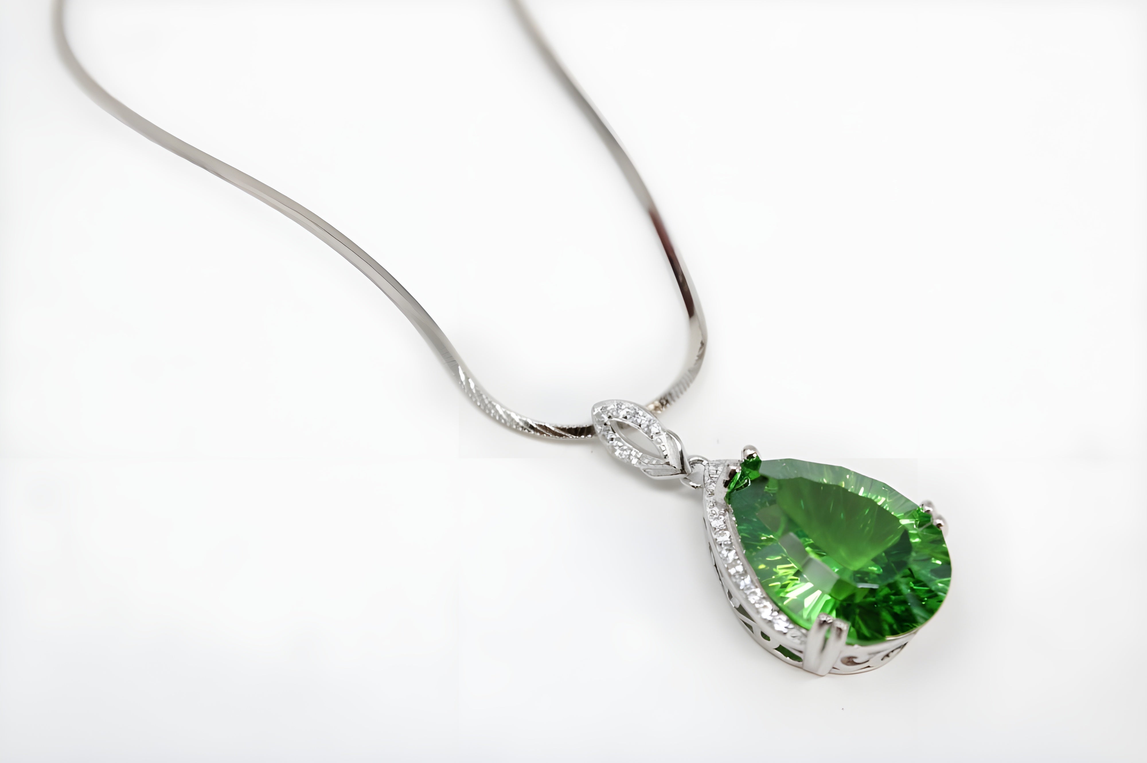 Verdant Charm Teardrop Pendant with VeeLux Crystal Halo