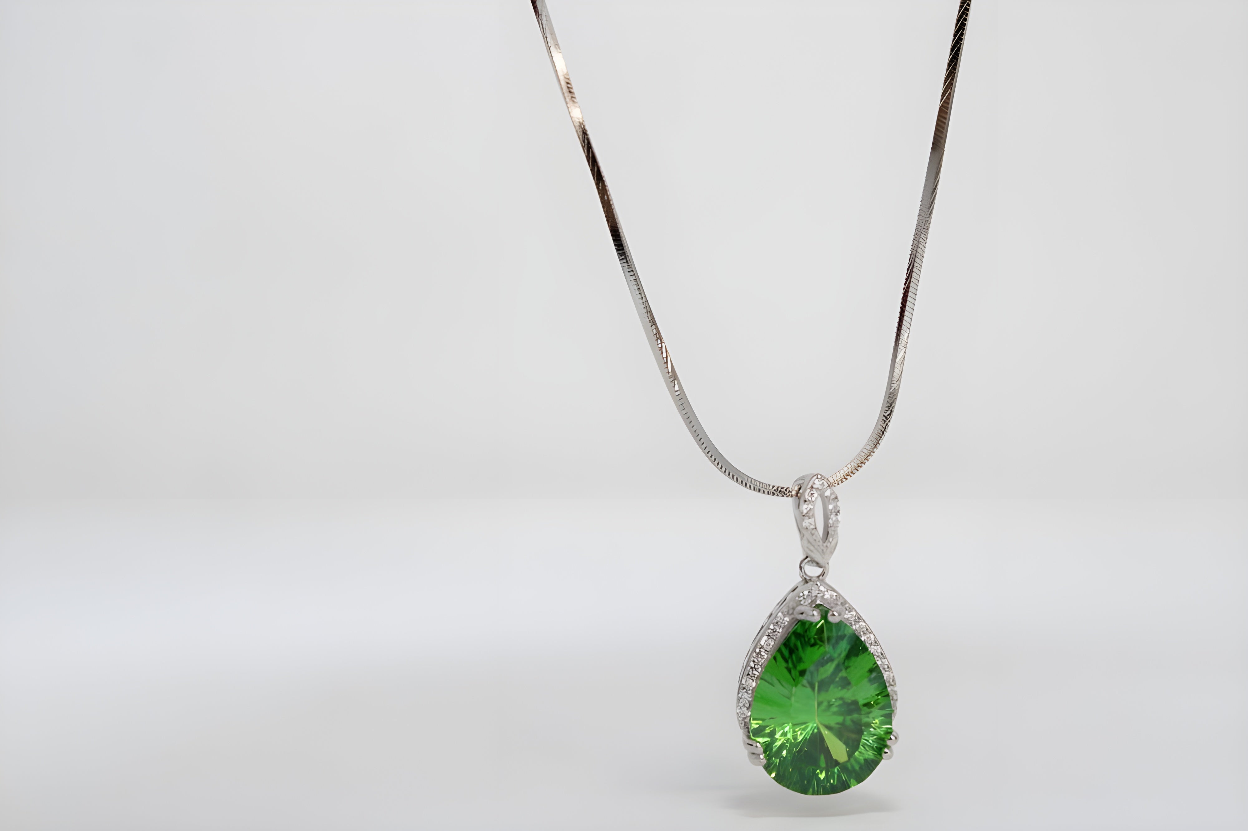 Verdant Charm Teardrop Pendant with VeeLux Crystal Halo