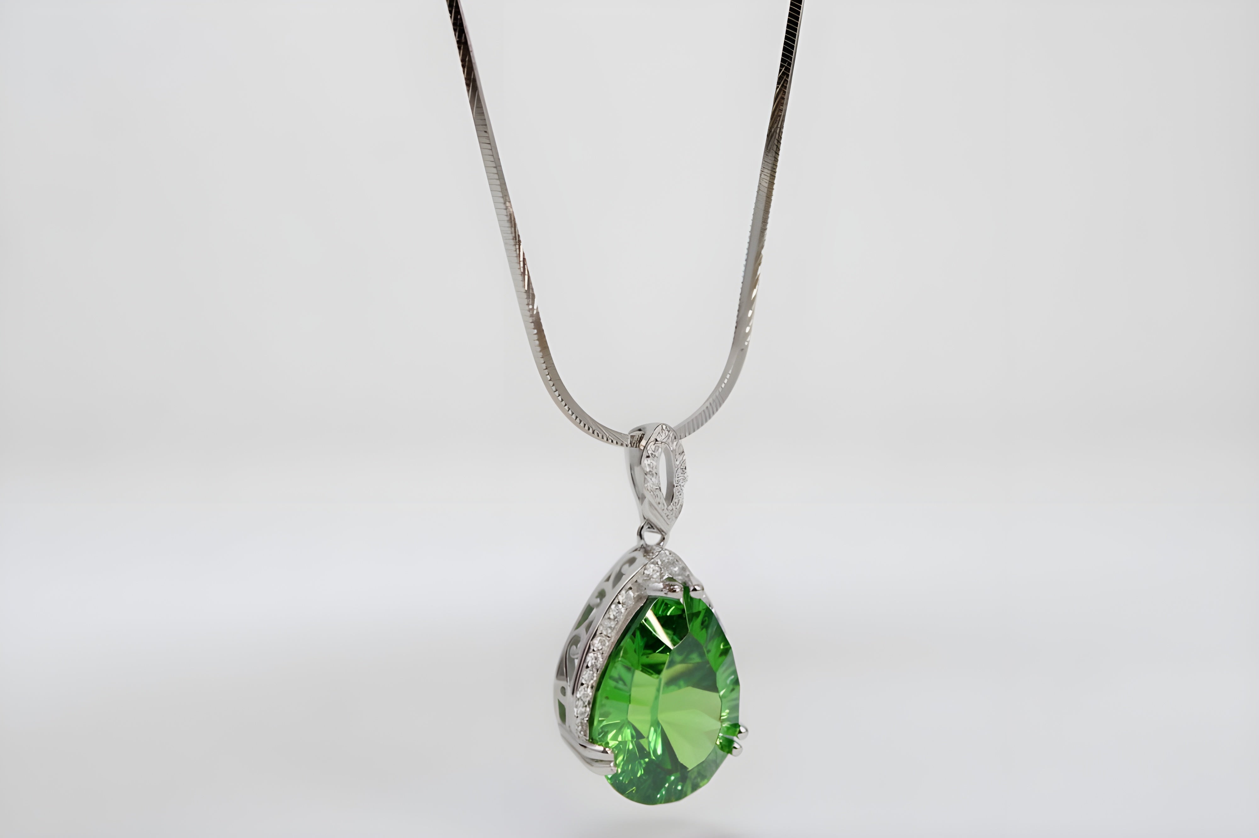 Verdant Charm Teardrop Pendant with VeeLux Crystal Halo