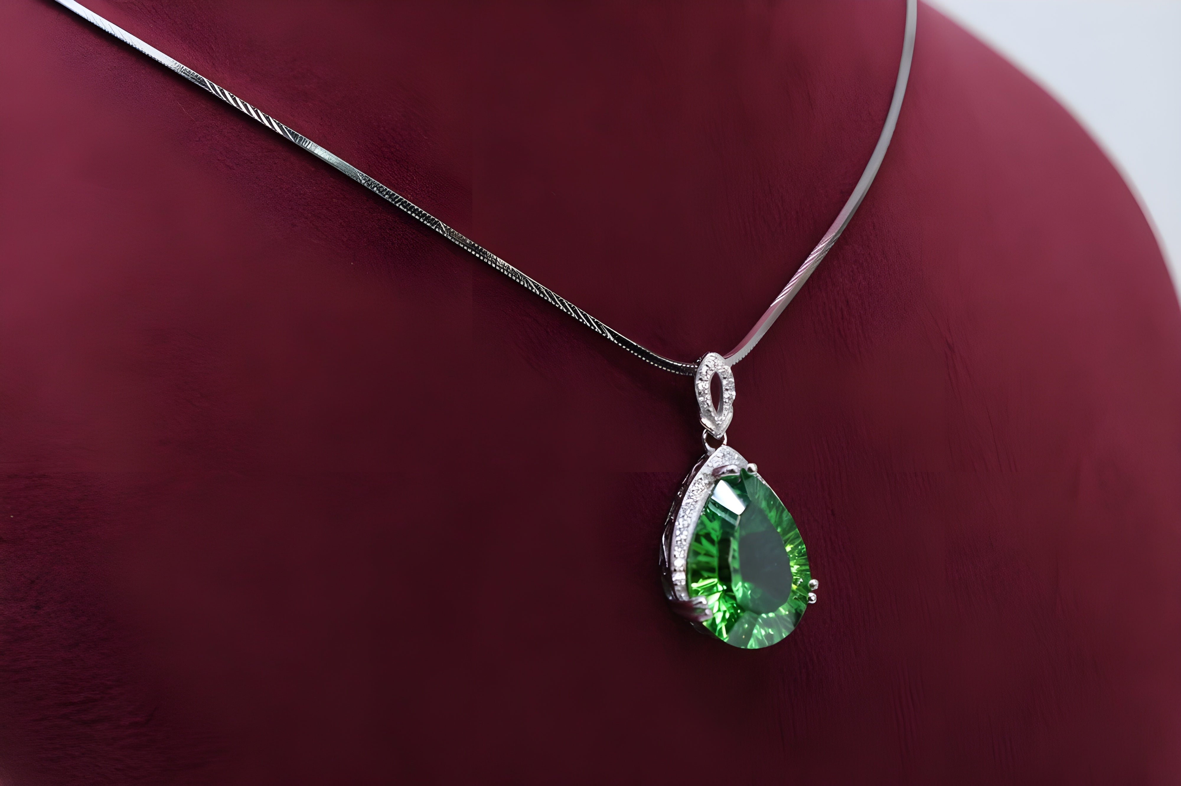 Verdant Charm Teardrop Pendant with VeeLux Crystal Halo