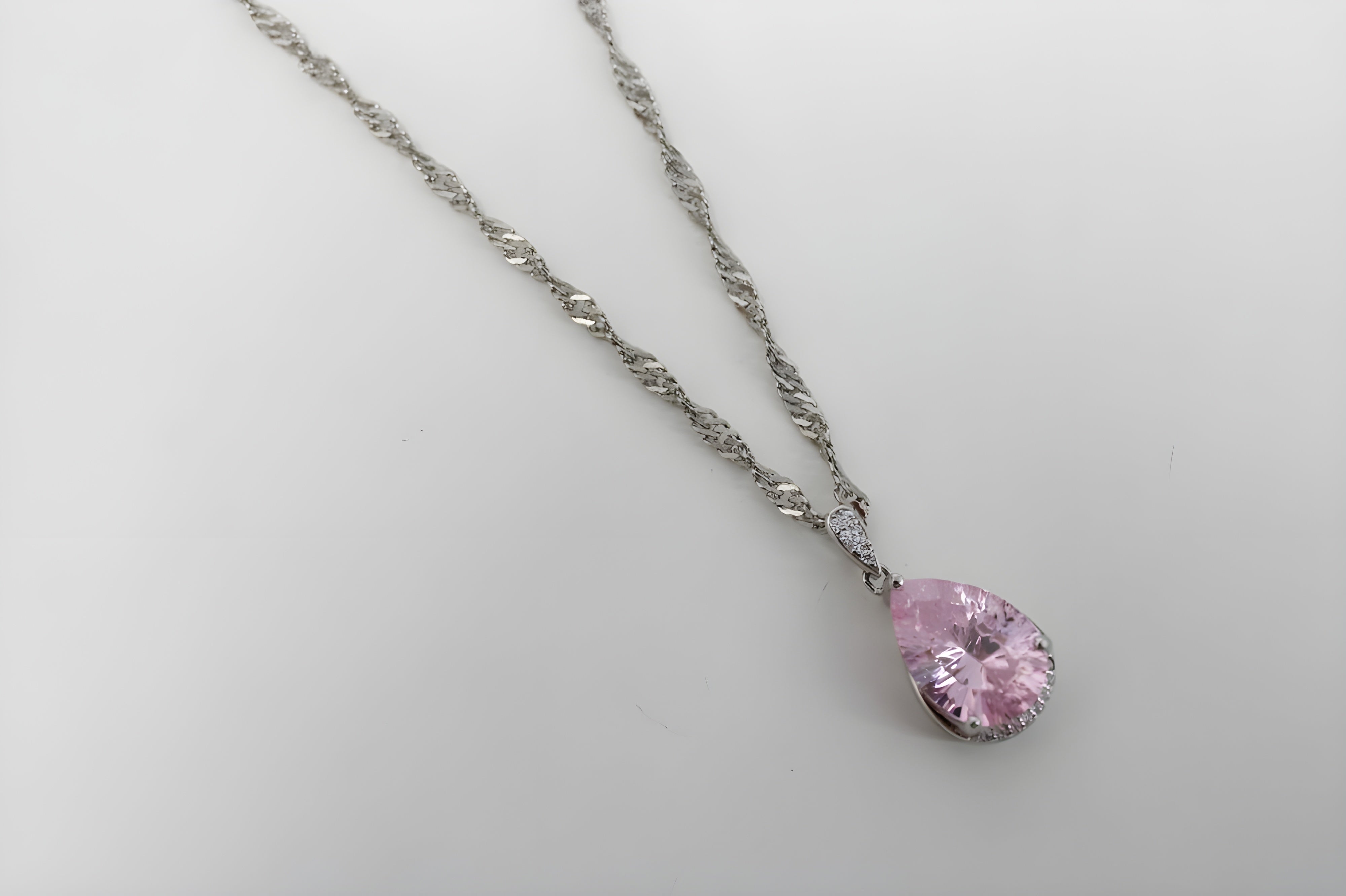 Elegant Rose Dew Pink Crystal Teardrop Pendant