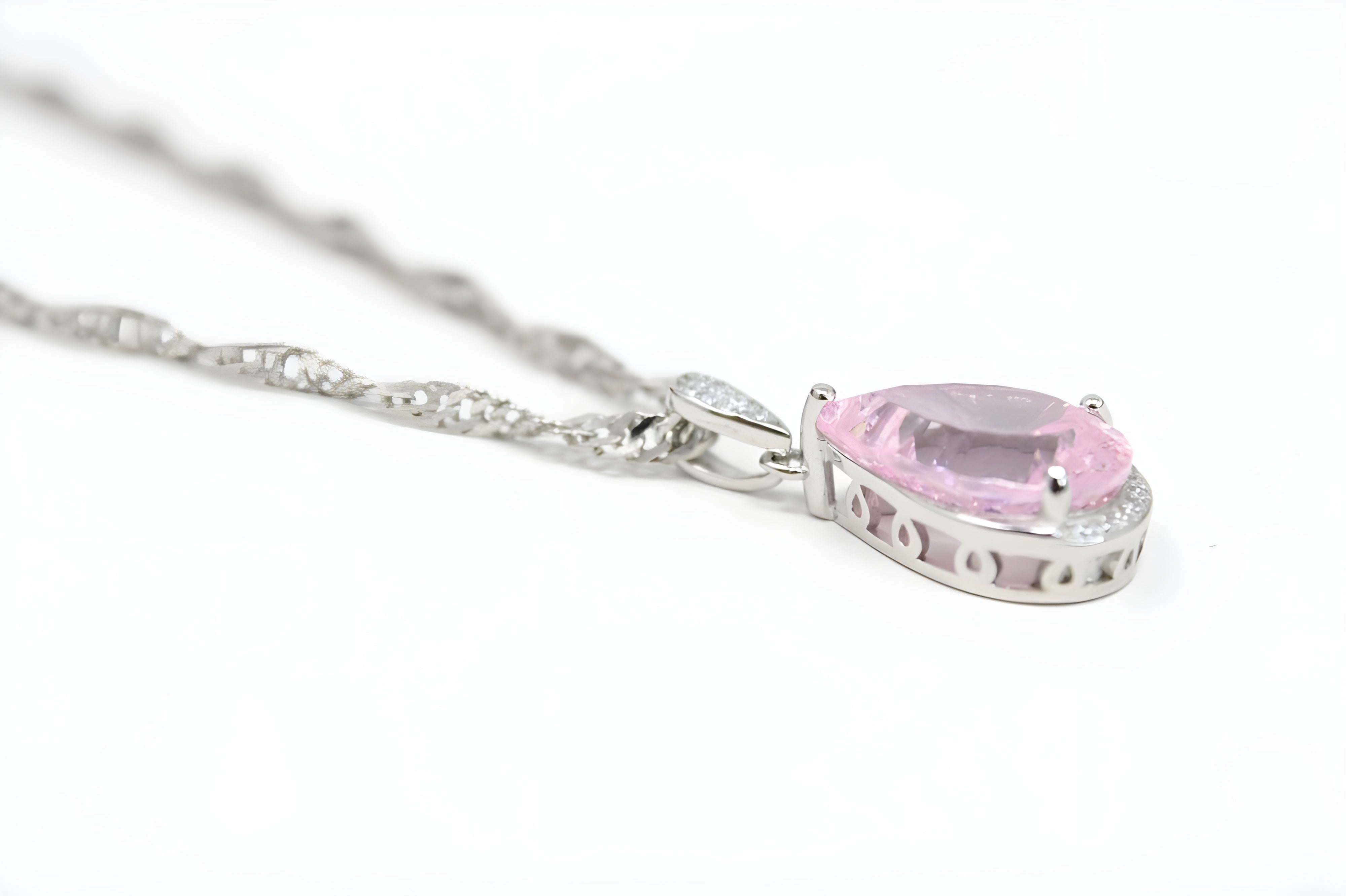 Elegant Rose Dew Pink Crystal Teardrop Pendant