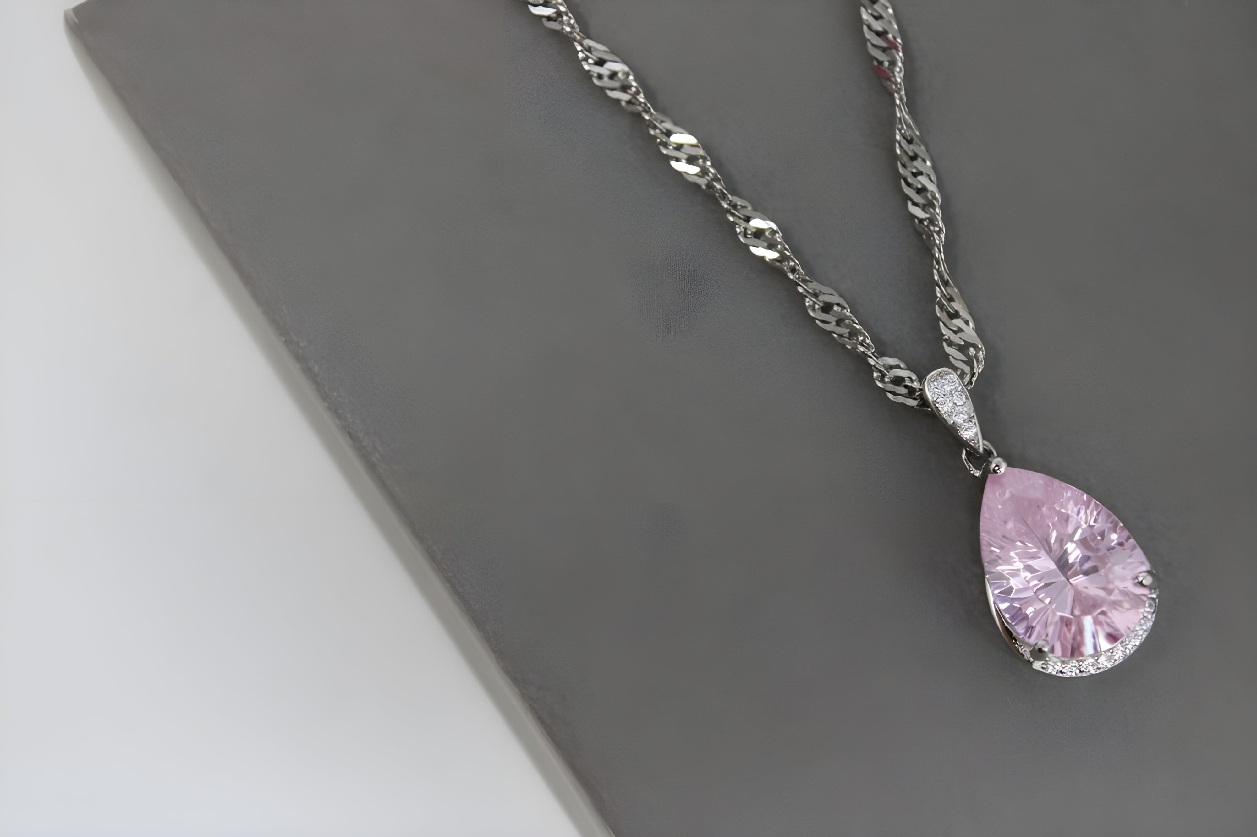 Elegant Rose Dew Pink Crystal Teardrop Pendant