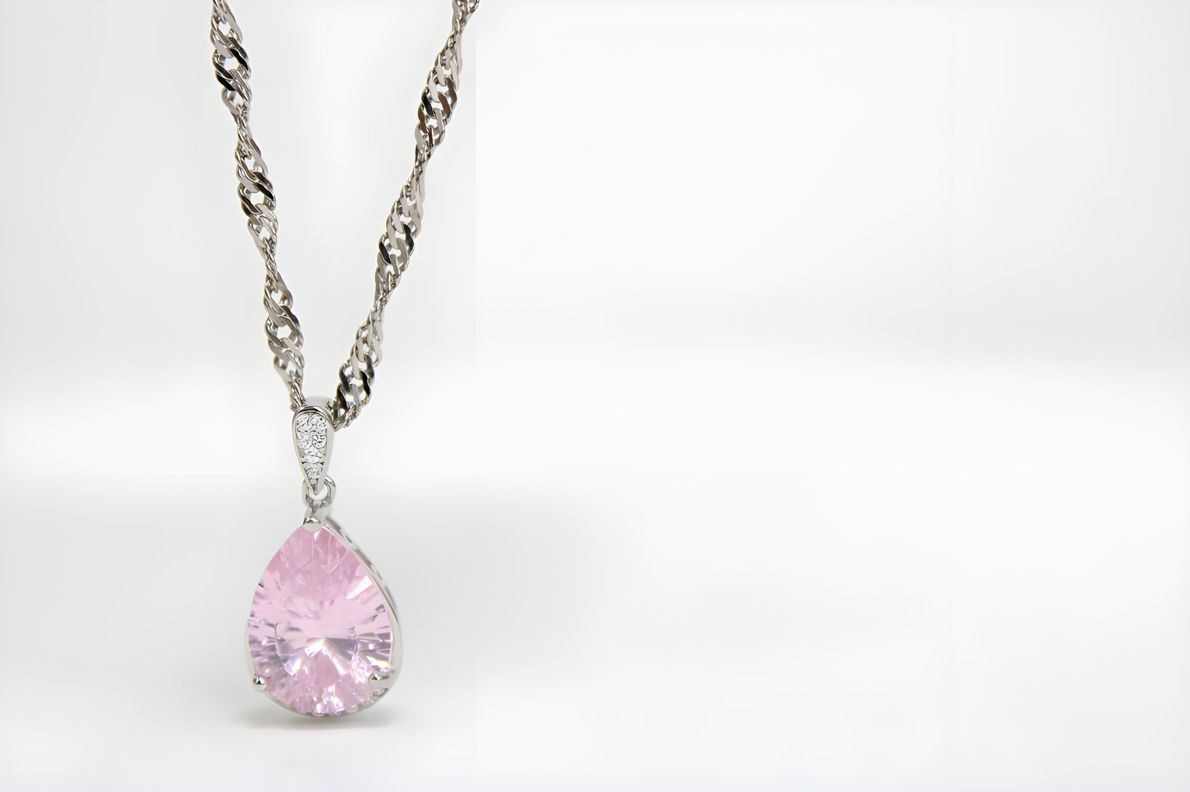 Elegant Rose Dew Pink Crystal Teardrop Pendant