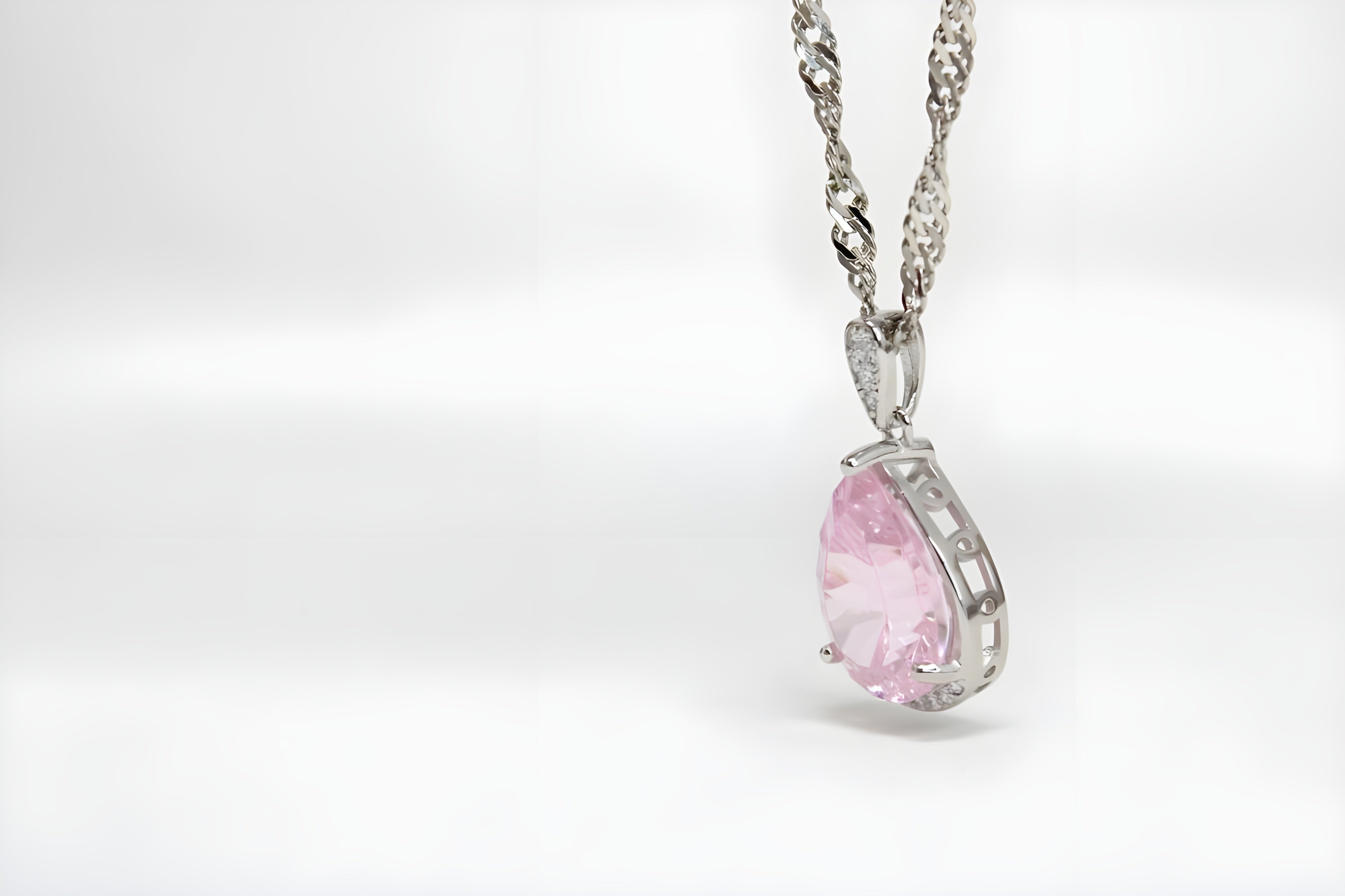 Elegant Rose Dew Pink Crystal Teardrop Pendant