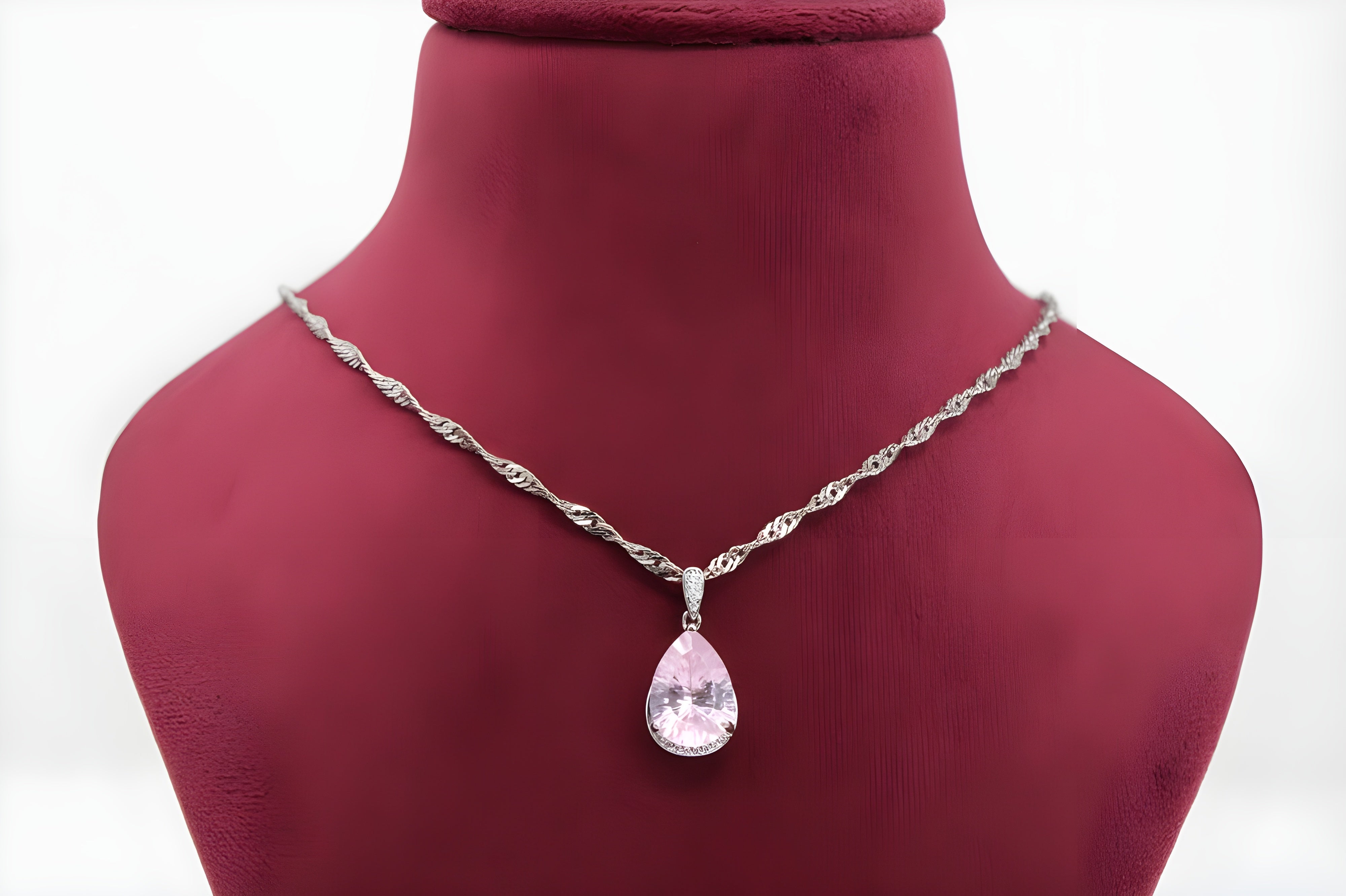 Elegant Rose Dew Pink Crystal Teardrop Pendant