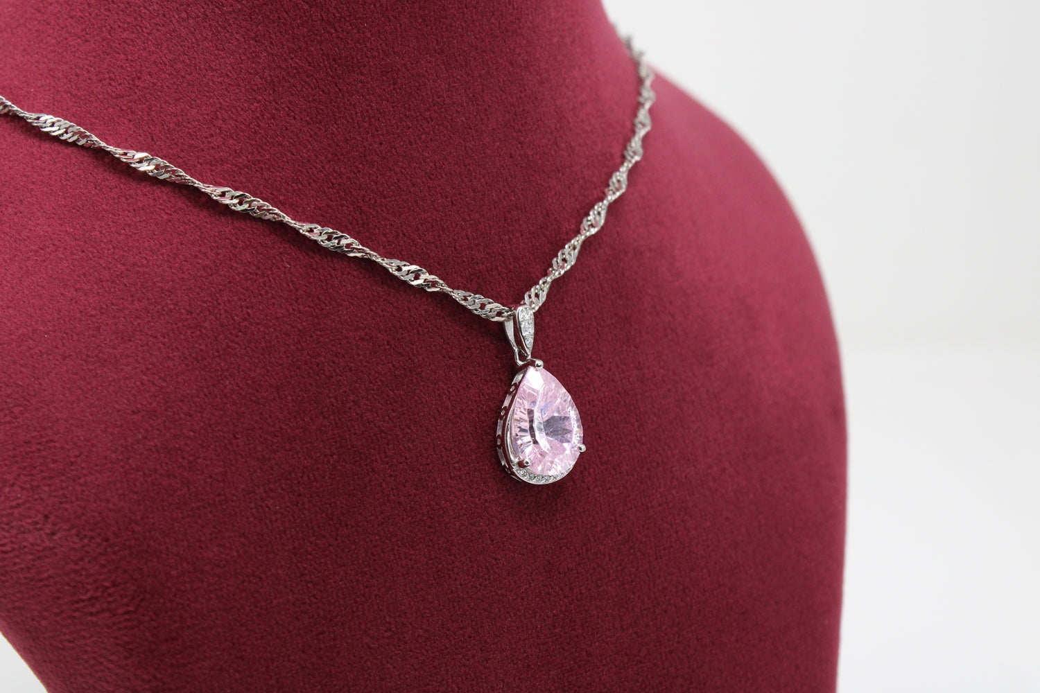 Elegant Rose Dew Pink Crystal Teardrop Pendant