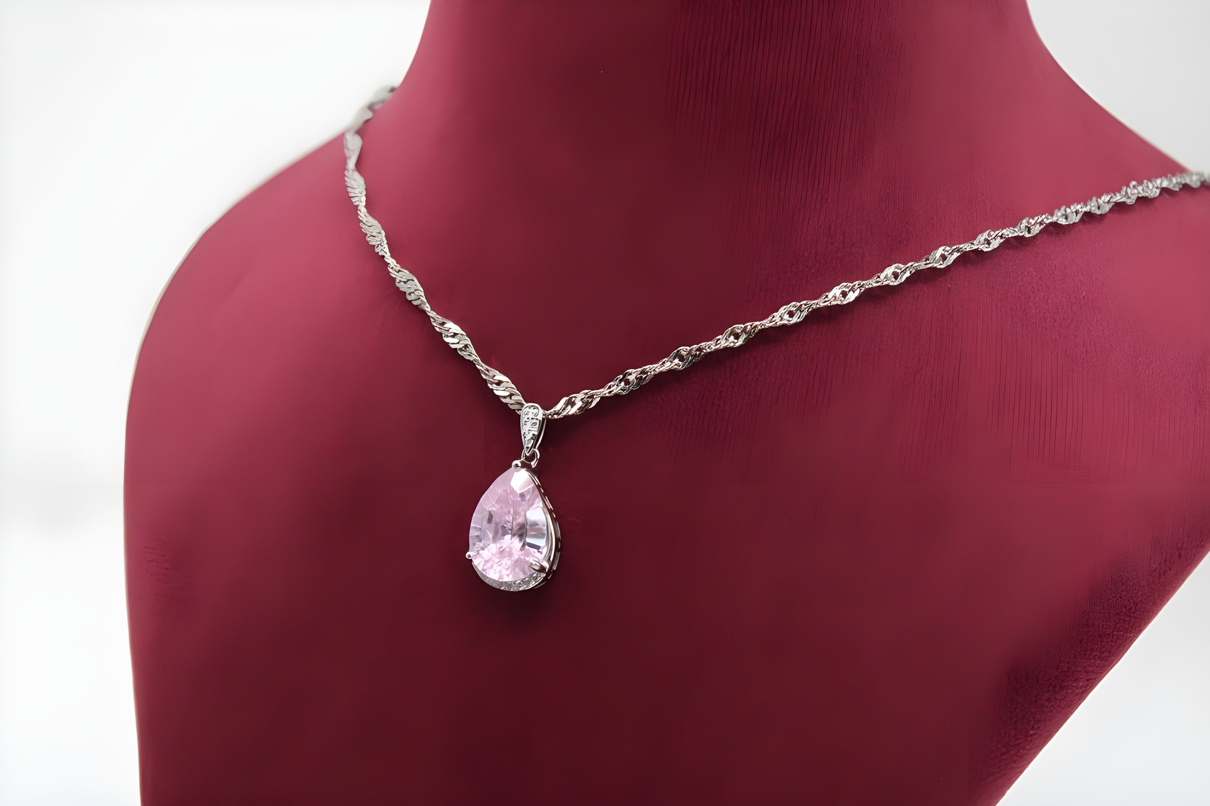 Elegant Rose Dew Pink Crystal Teardrop Pendant