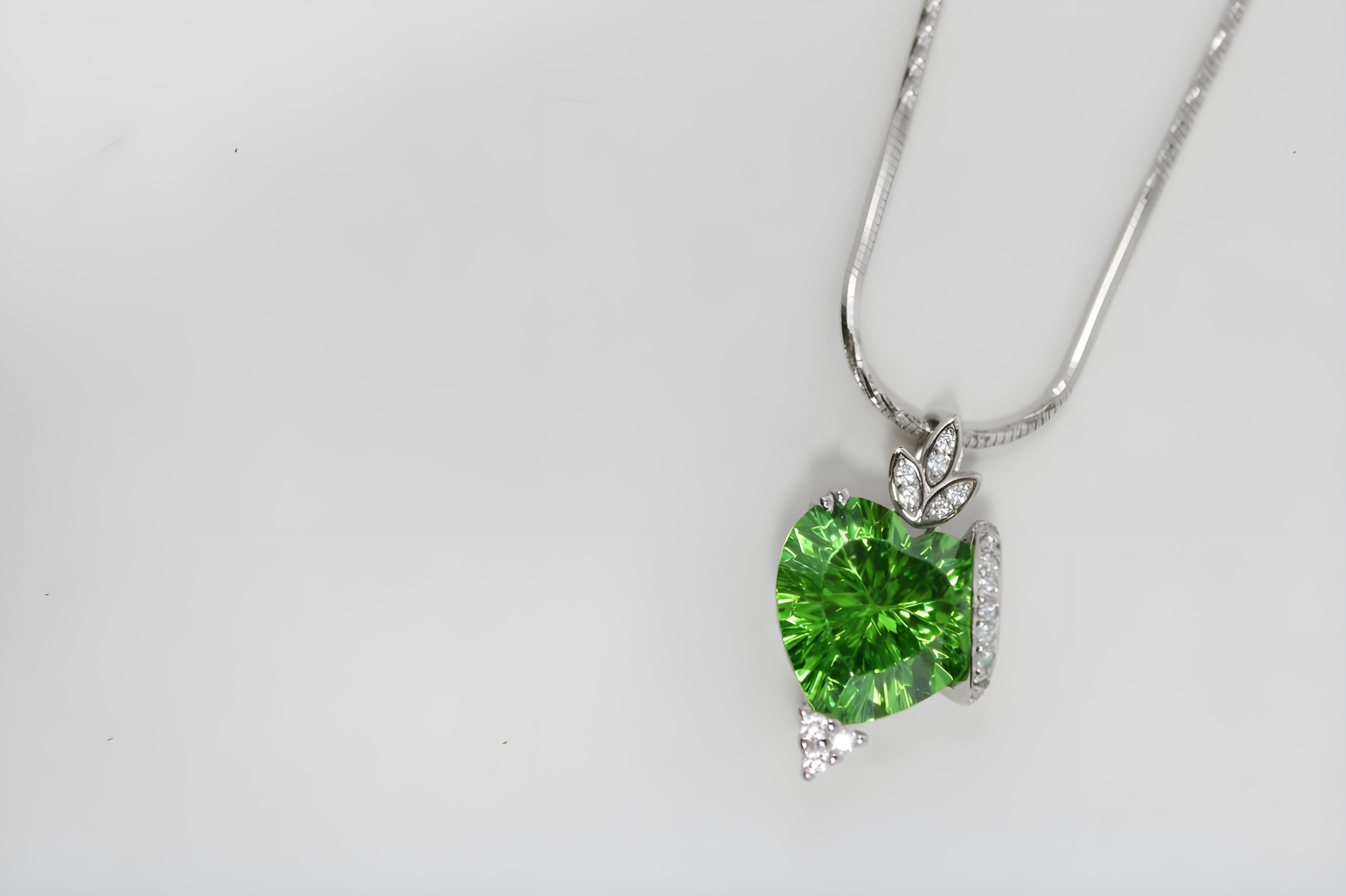 Green Halo Heart Crystal Pendant in Sterling Silver