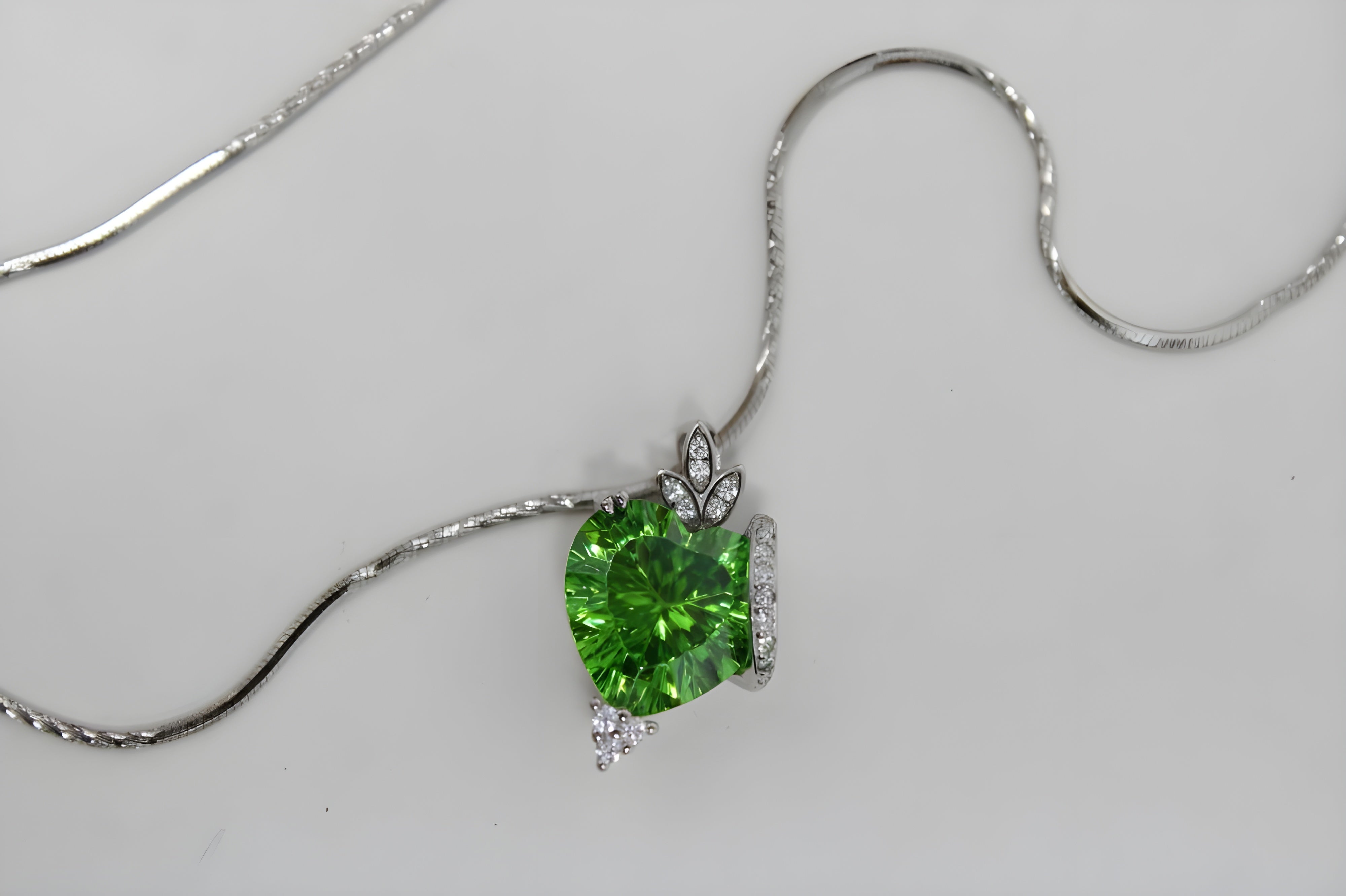 Green Halo Heart Crystal Pendant in Sterling Silver