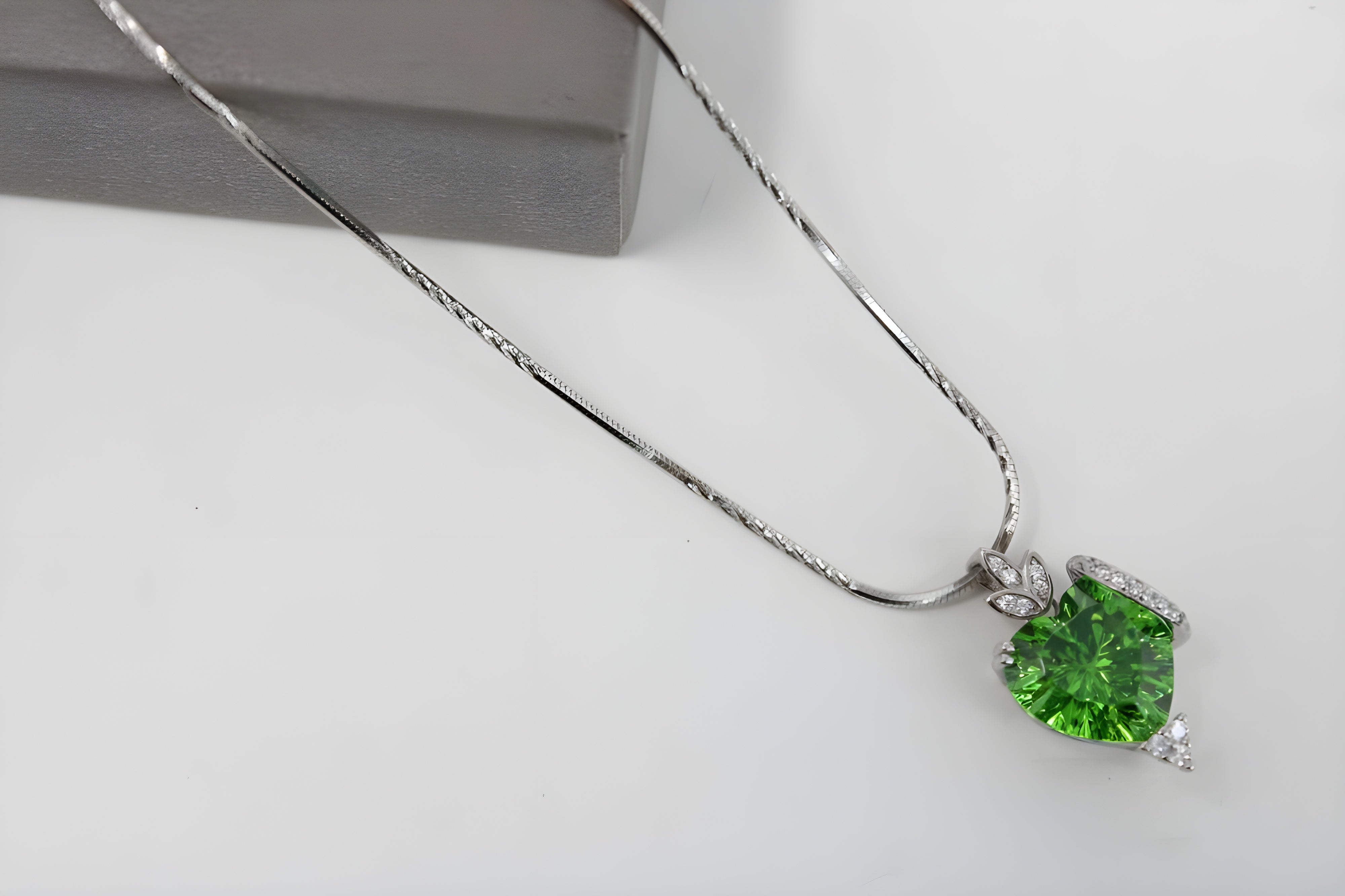 Green Halo Heart Crystal Pendant in Sterling Silver