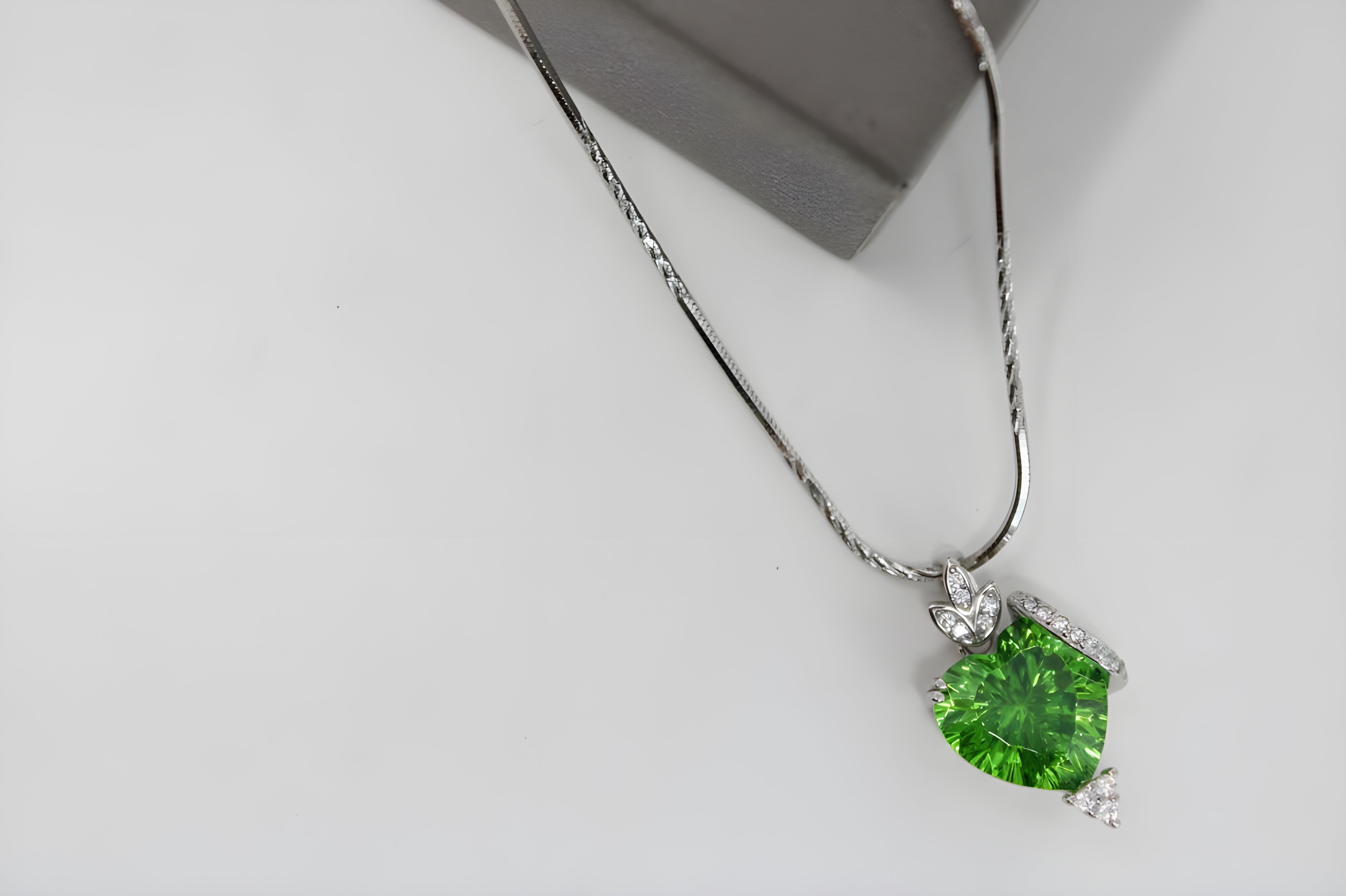 Green Halo Heart Crystal Pendant in Sterling Silver