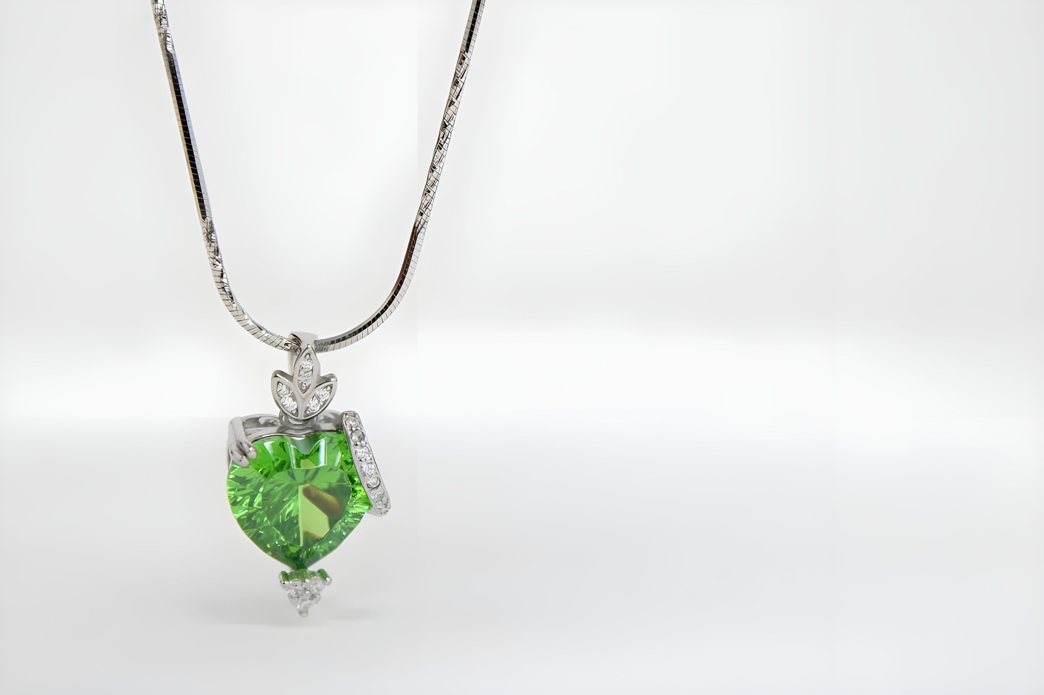 Green Halo Heart Crystal Pendant in Sterling Silver