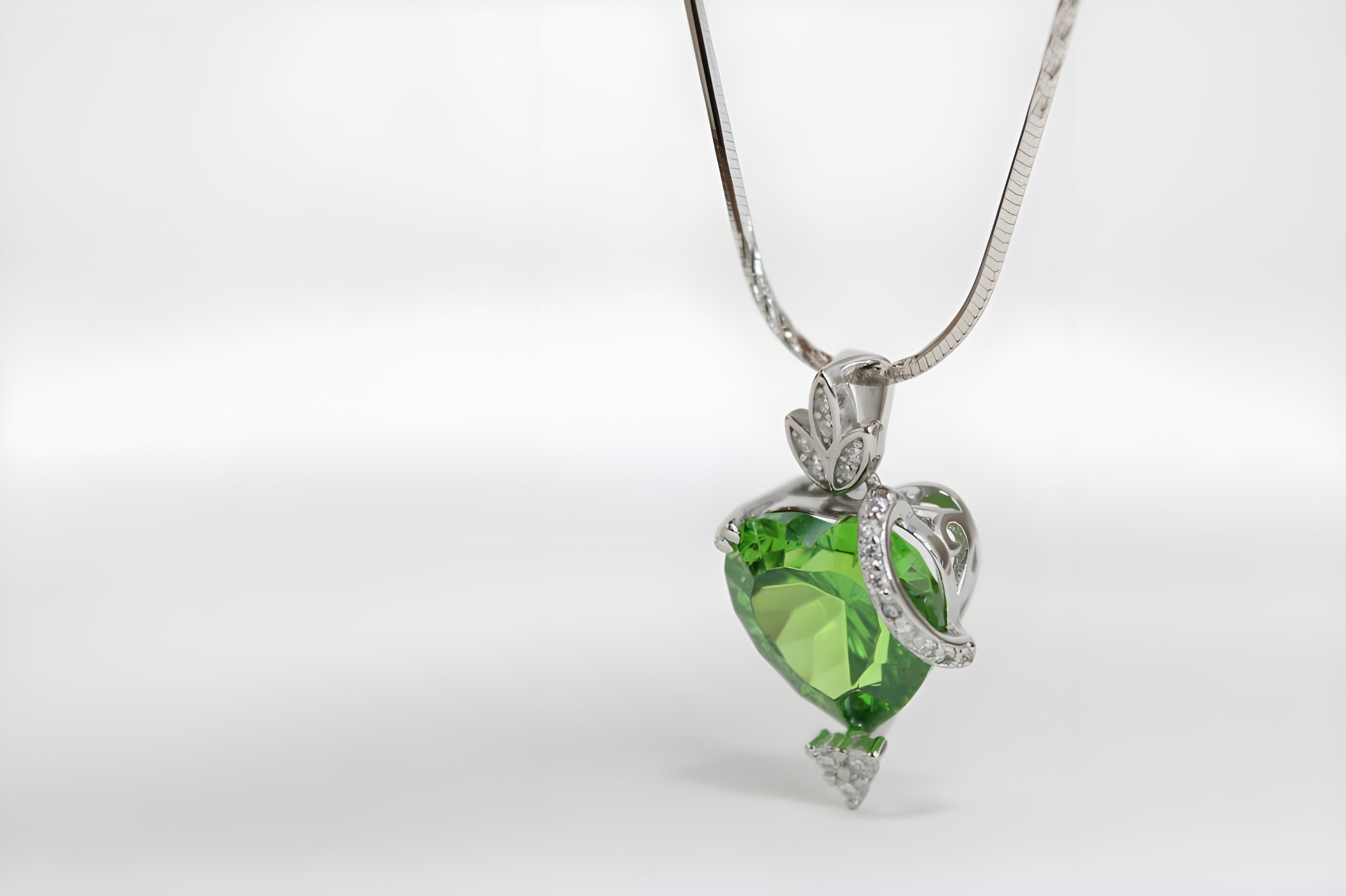 Green Halo Heart Crystal Pendant in Sterling Silver