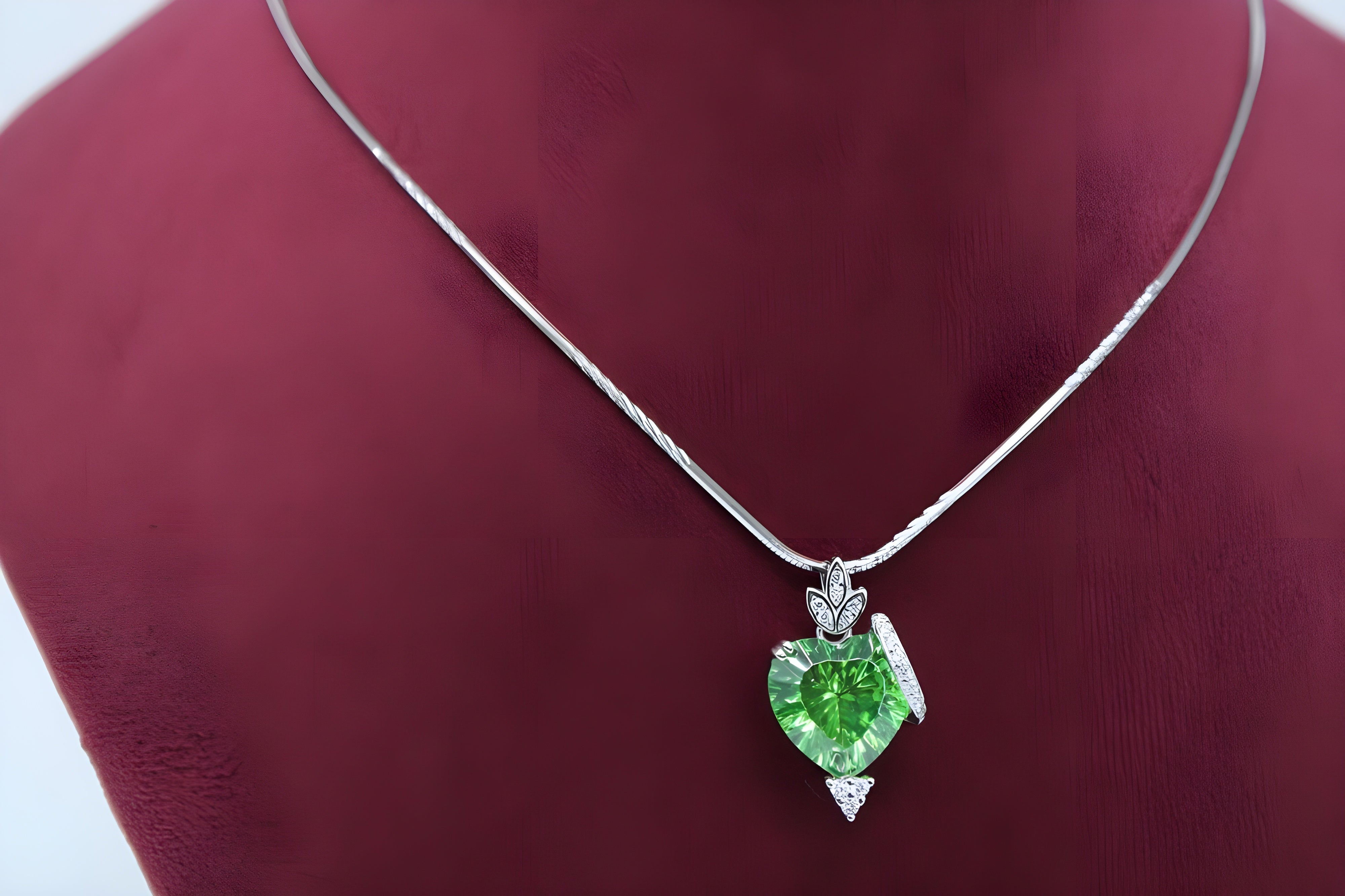 Green Halo Heart Crystal Pendant in Sterling Silver