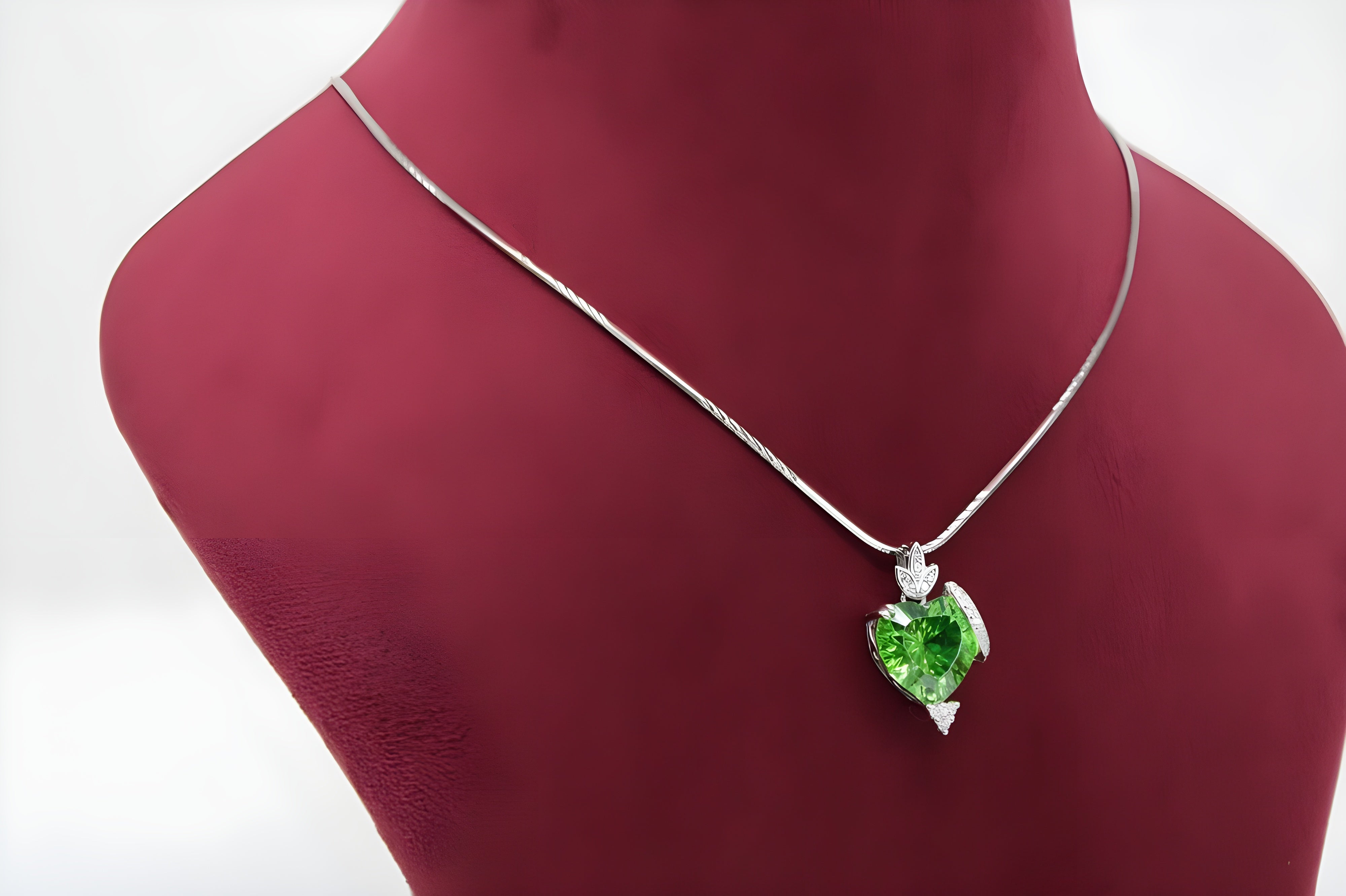 Green Halo Heart Crystal Pendant in Sterling Silver