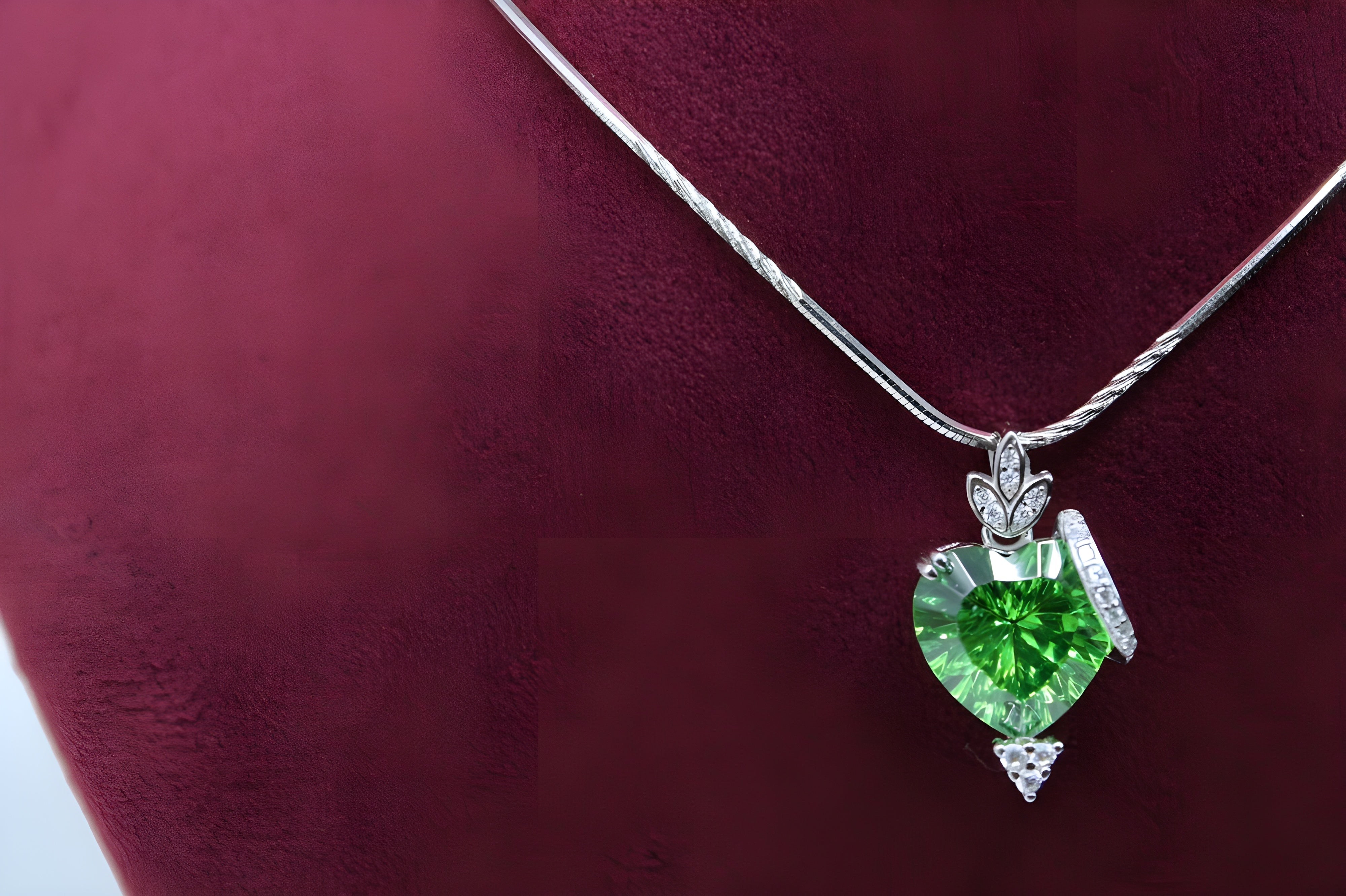 Green Halo Heart Crystal Pendant in Sterling Silver