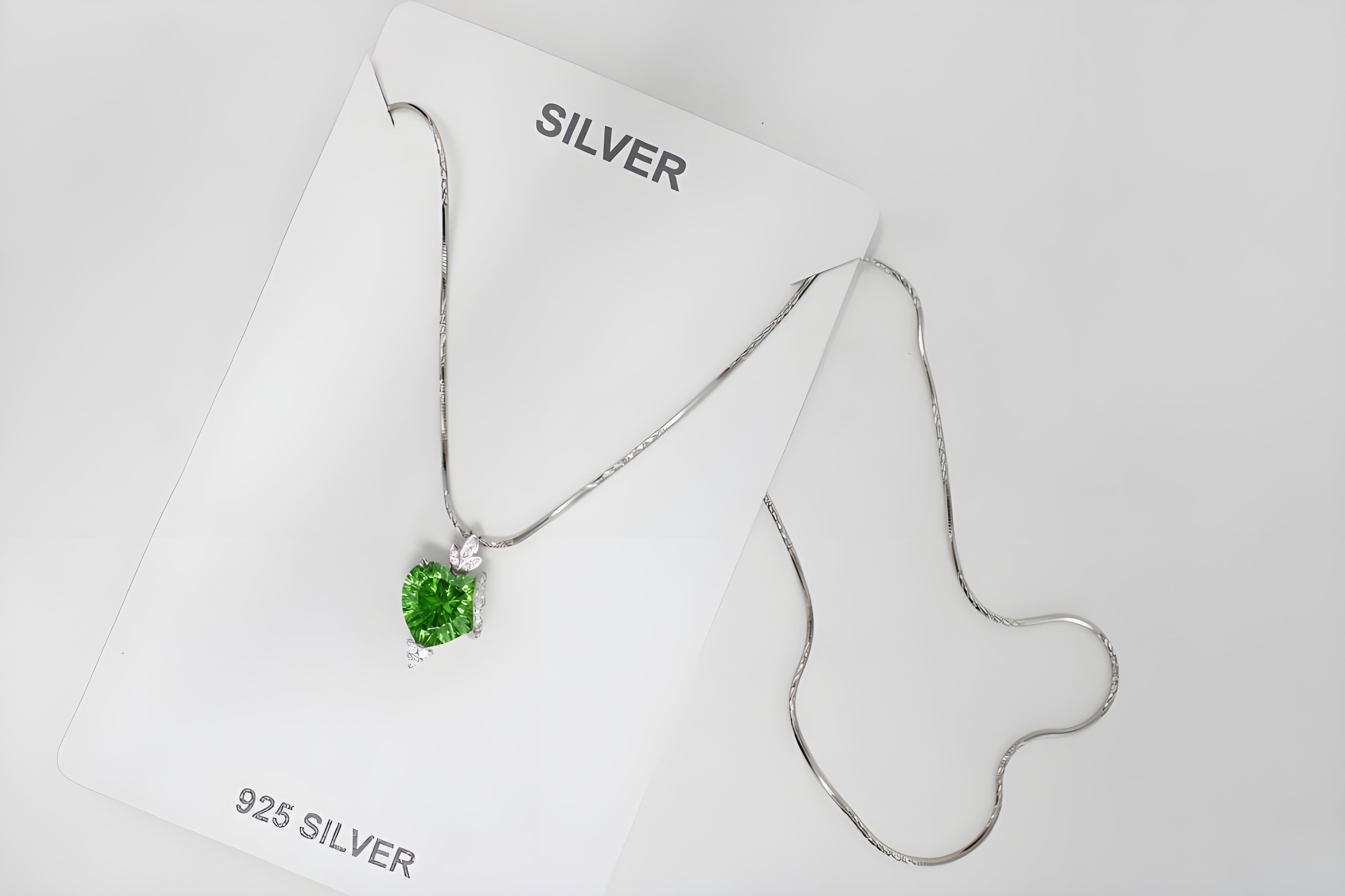 Green Halo Heart Crystal Pendant in Sterling Silver