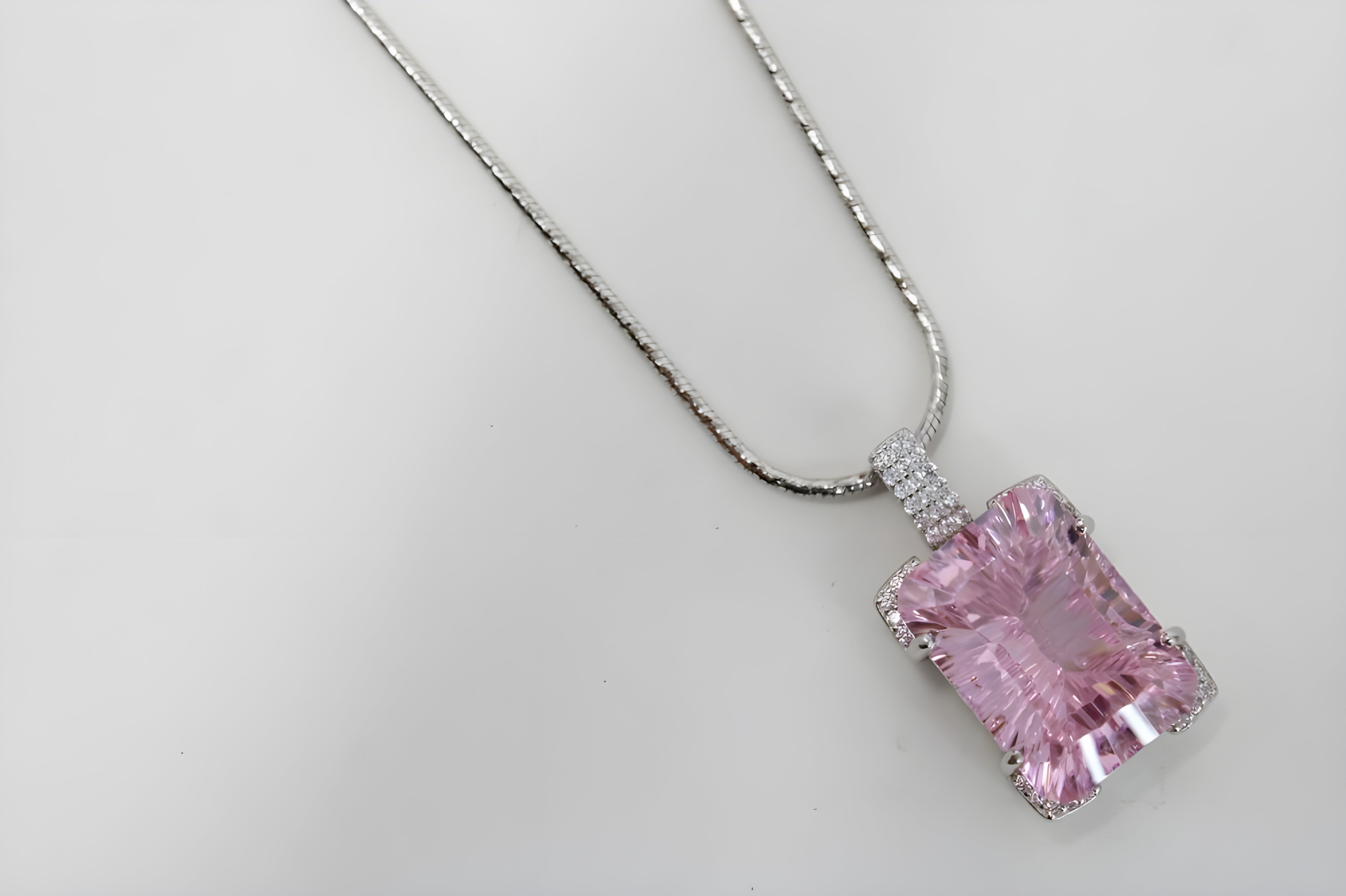 Pink Halo Heart Crystal Pendant in Sterling Silver