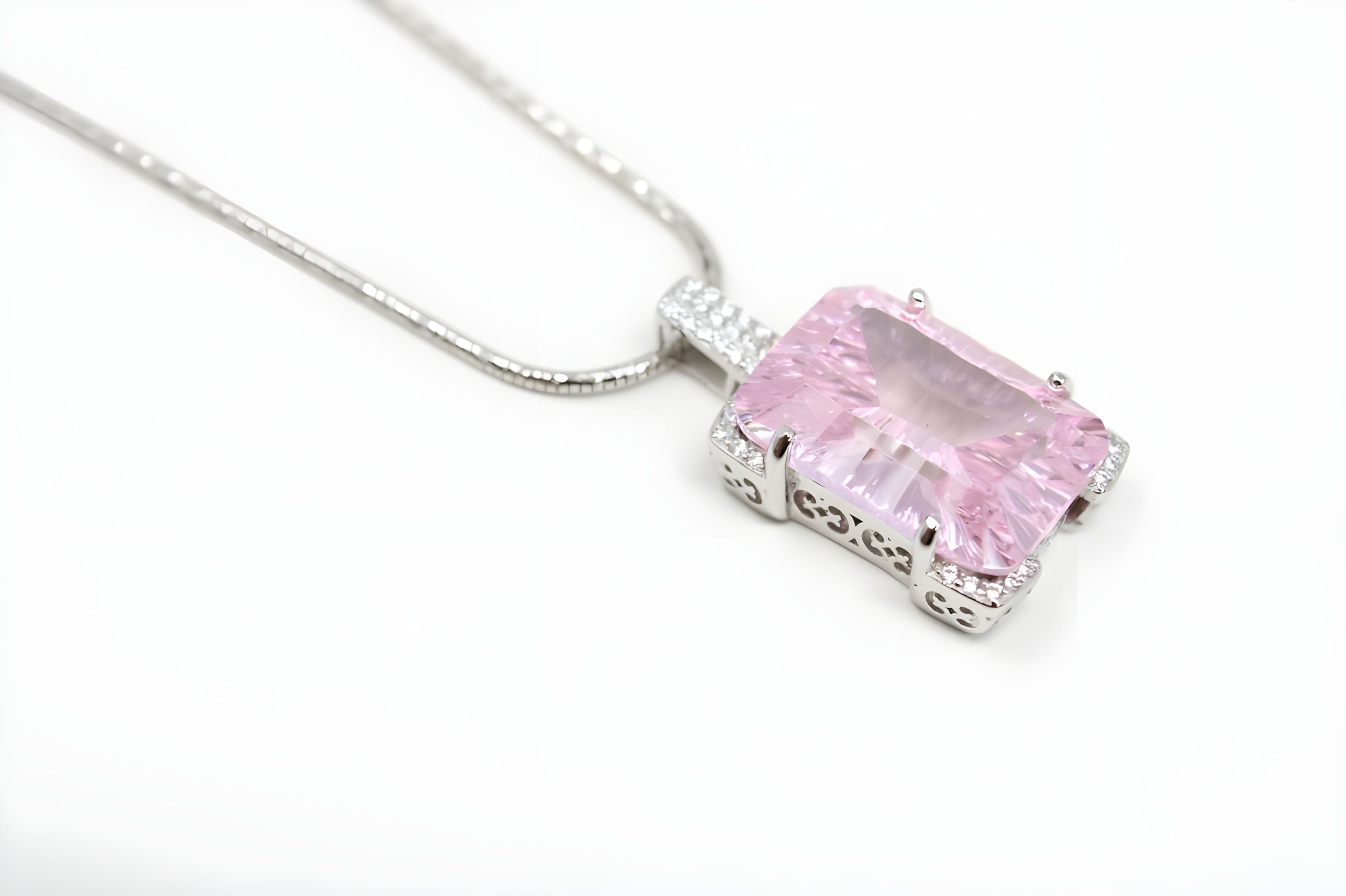 Pink Halo Heart Crystal Pendant in Sterling Silver