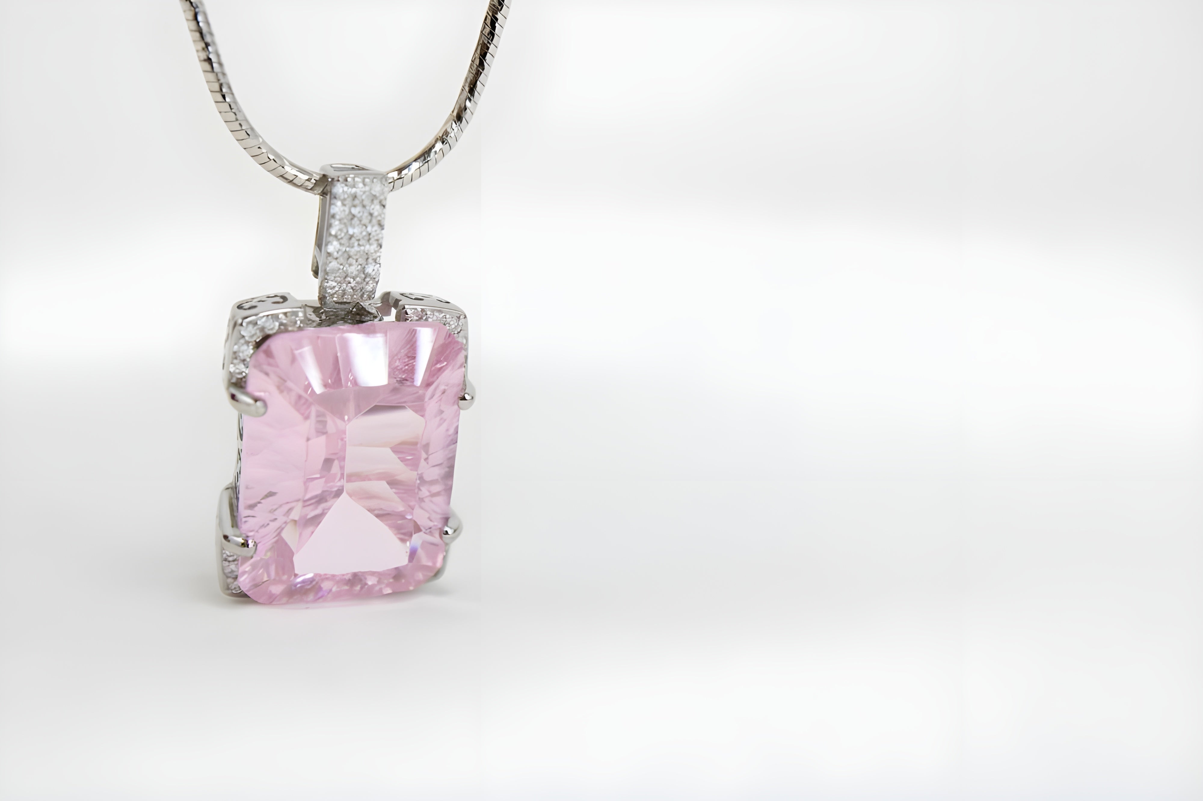 Pink Halo Heart Crystal Pendant in Sterling Silver