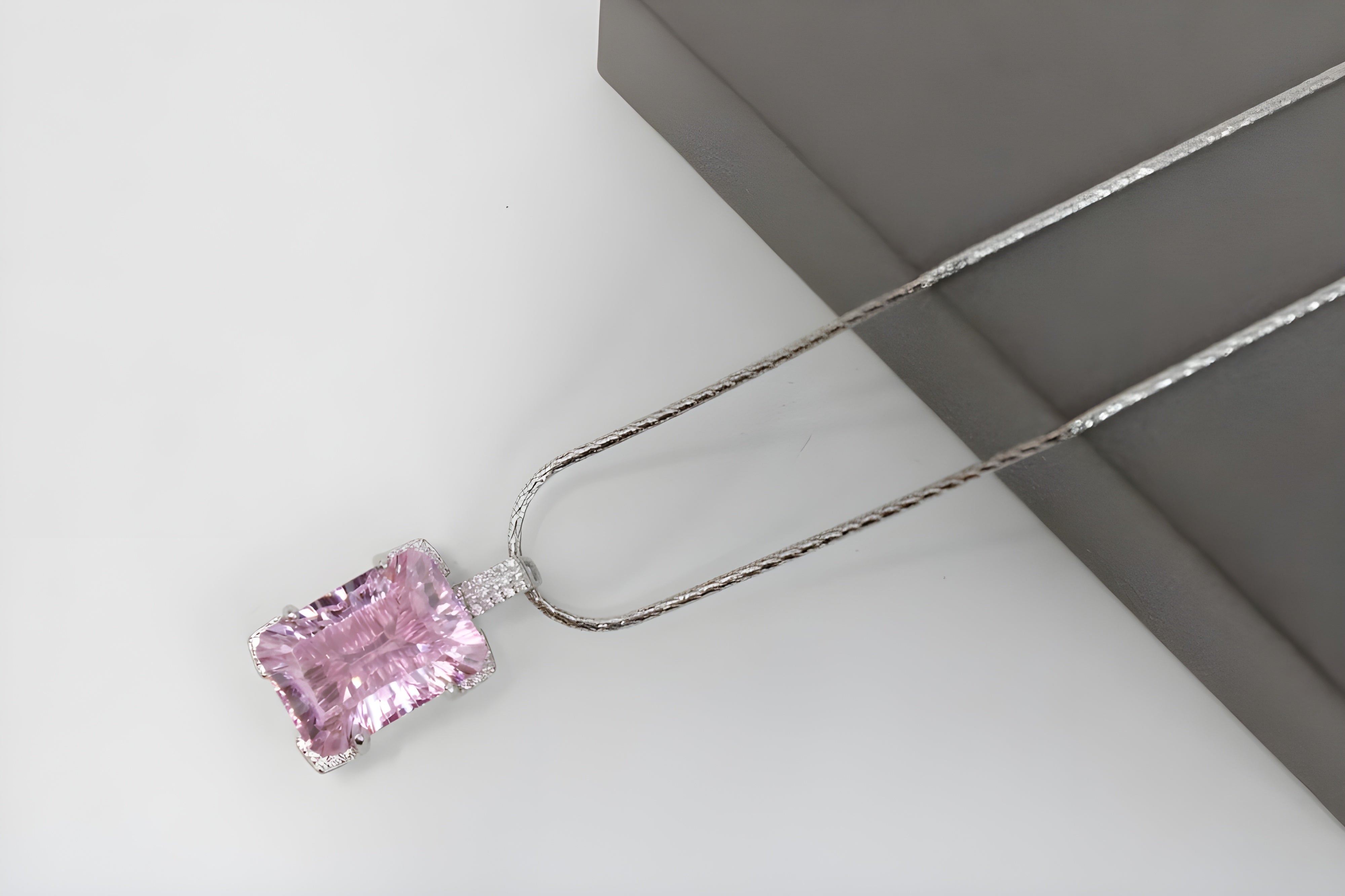 Pink Halo Heart Crystal Pendant in Sterling Silver