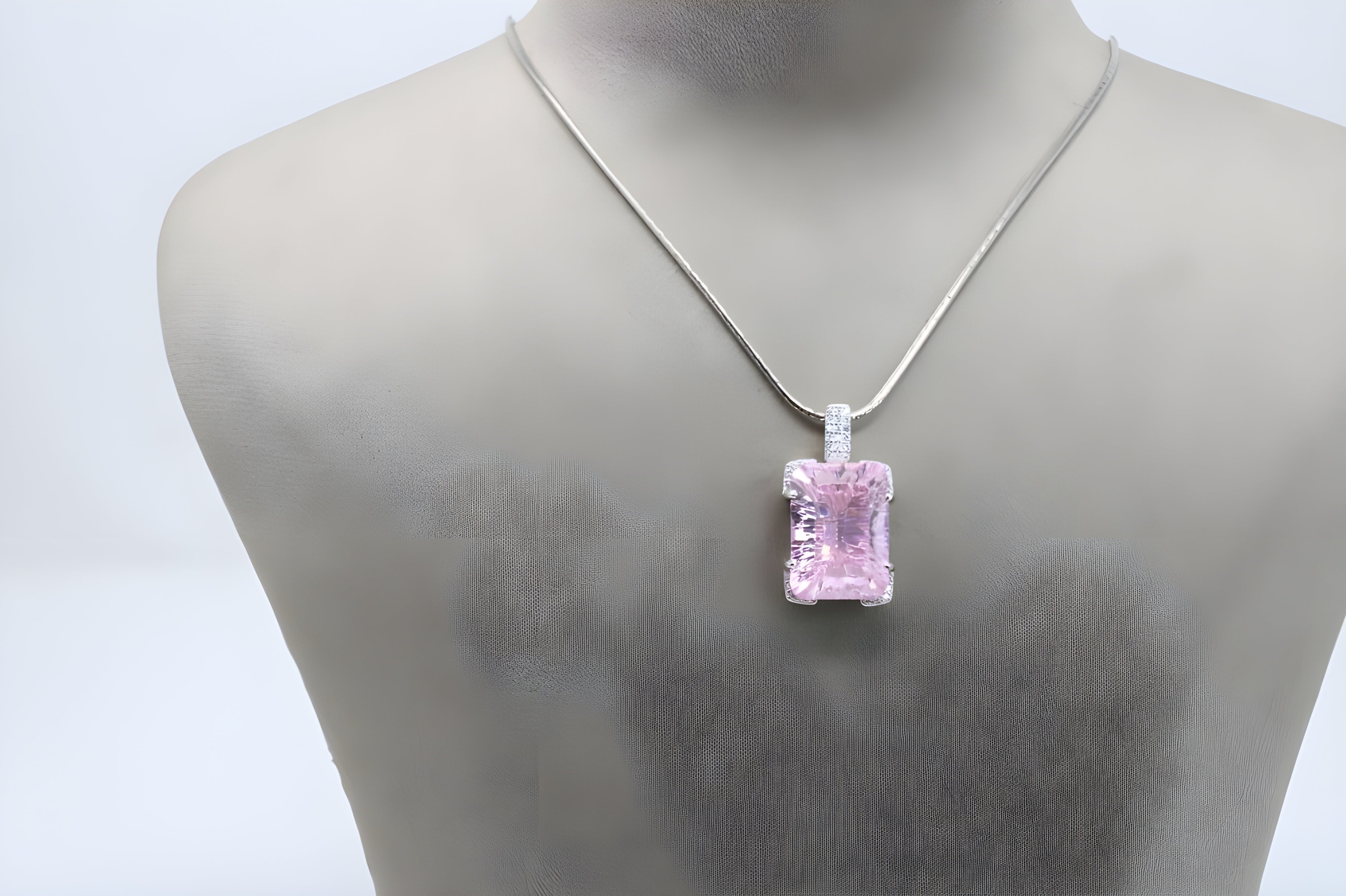 Pink Halo Heart Crystal Pendant in Sterling Silver