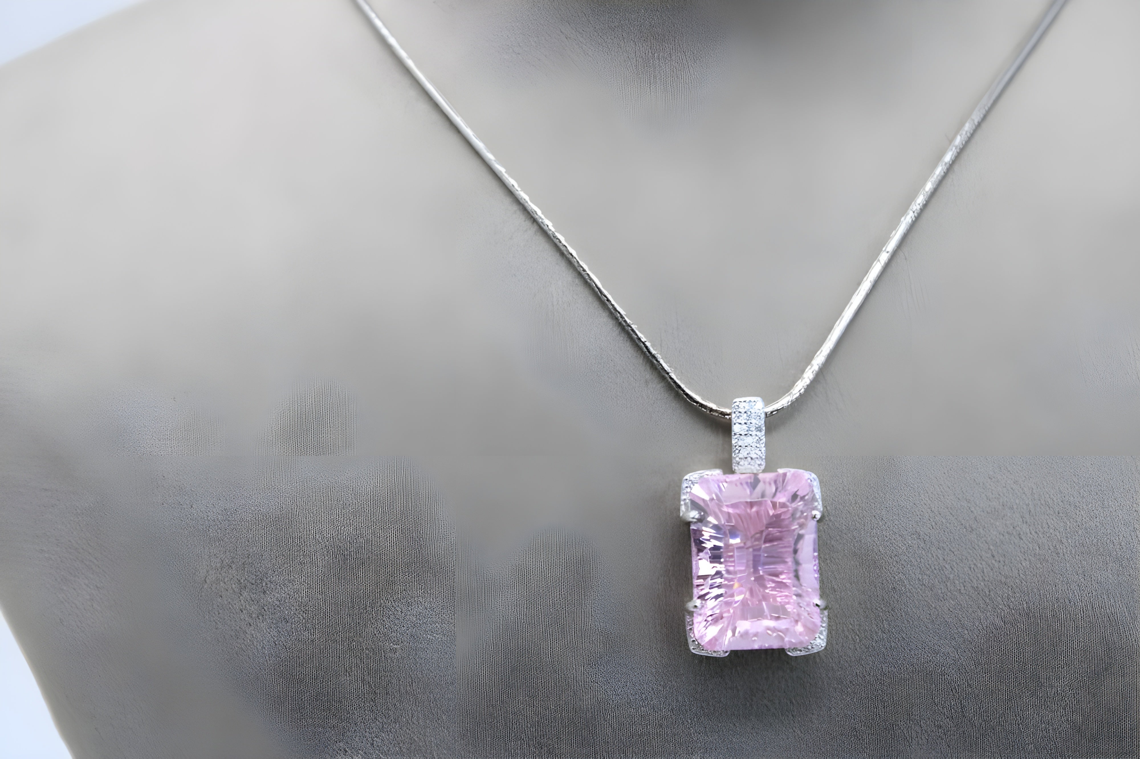 Pink Halo Heart Crystal Pendant in Sterling Silver