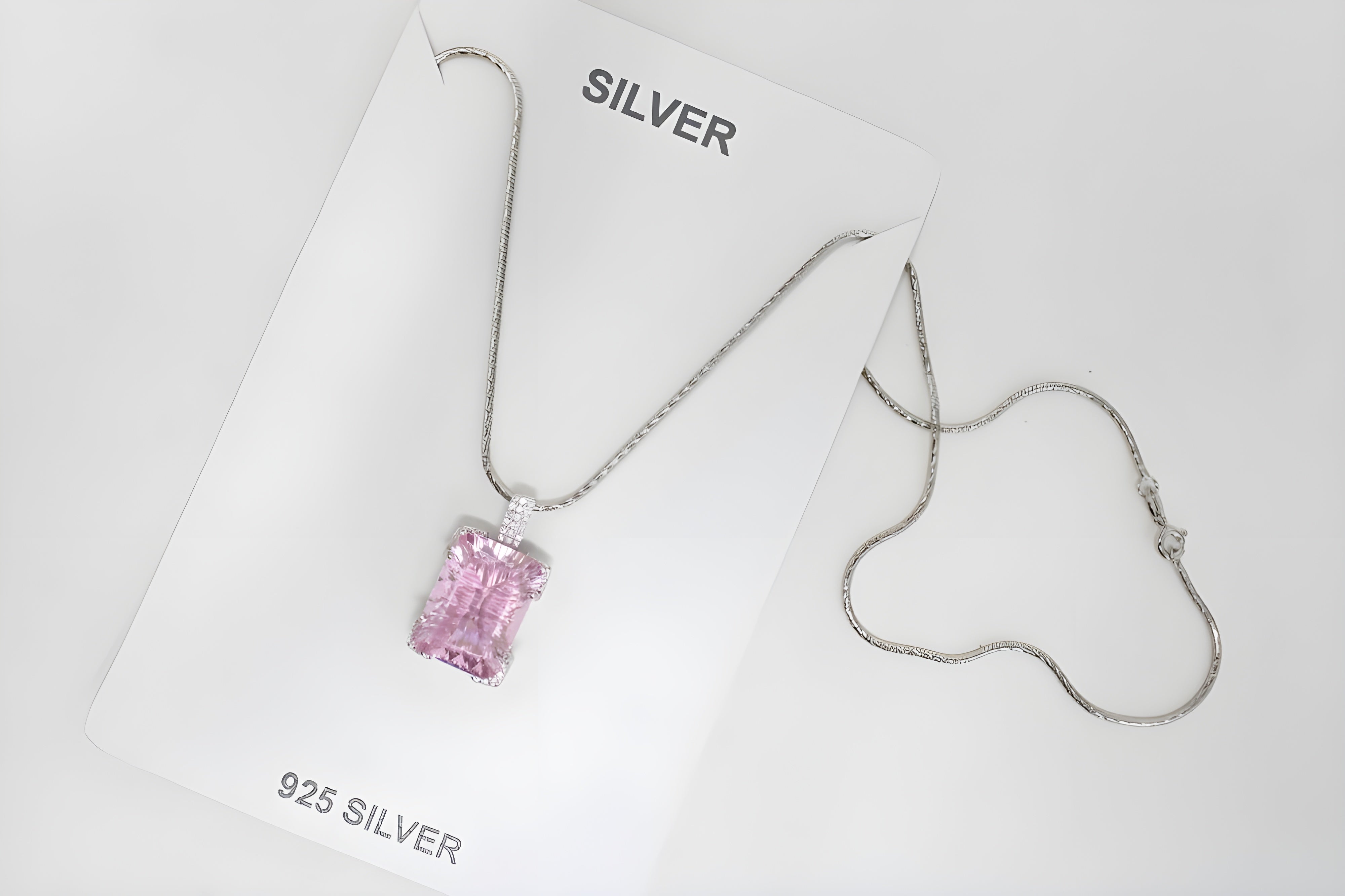 Pink Halo Heart Crystal Pendant in Sterling Silver