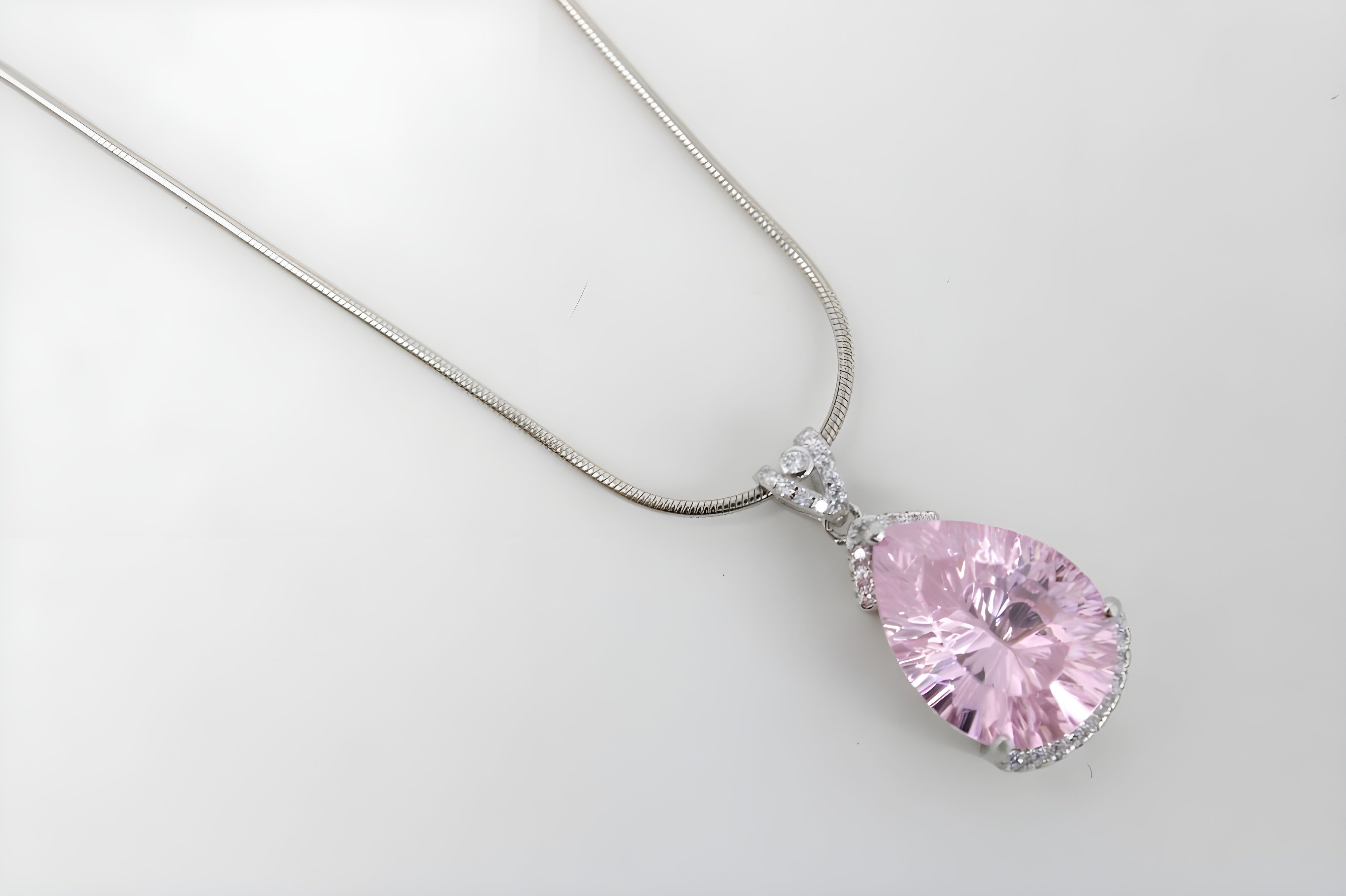 Elegant Pink Teardrop Halo Necklace by VeeLux