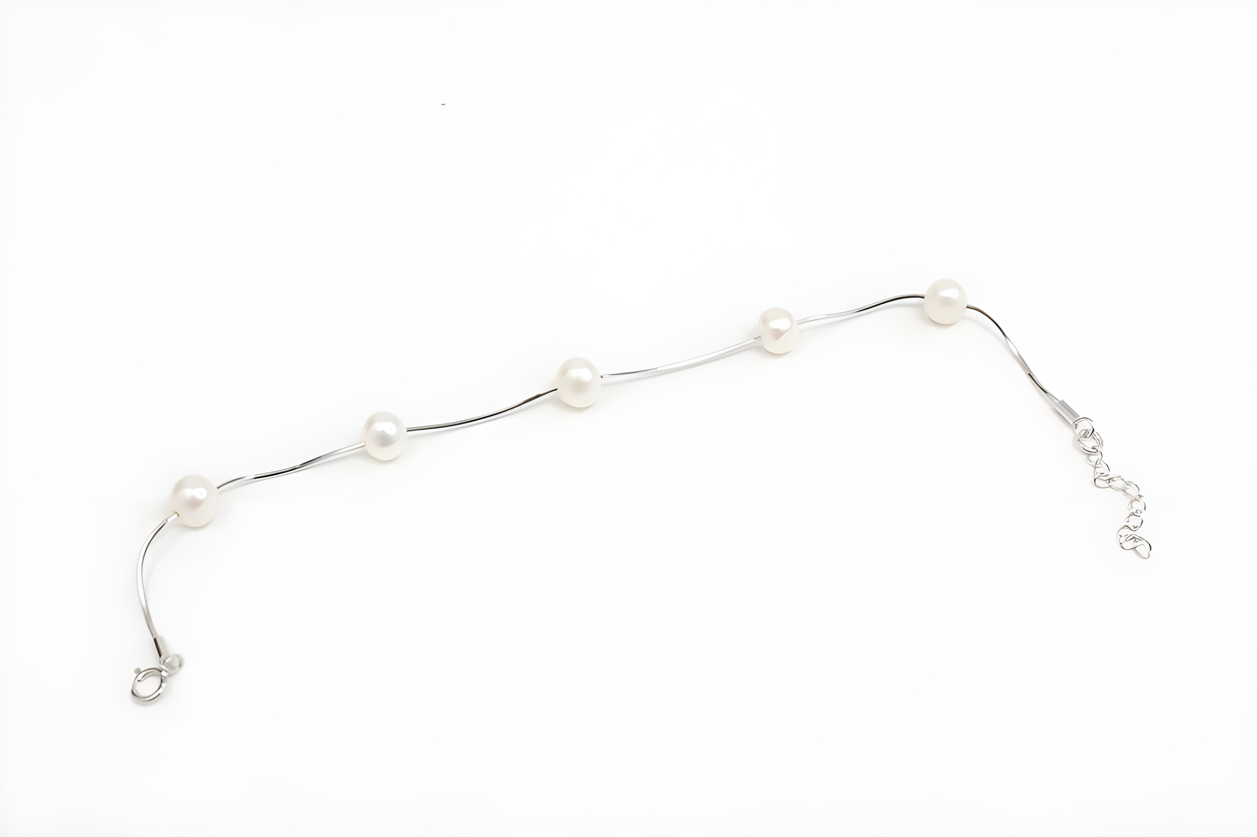 Sterling Silver VeeLux Premium Crystal White Pearl Elegance Petite Bracelet