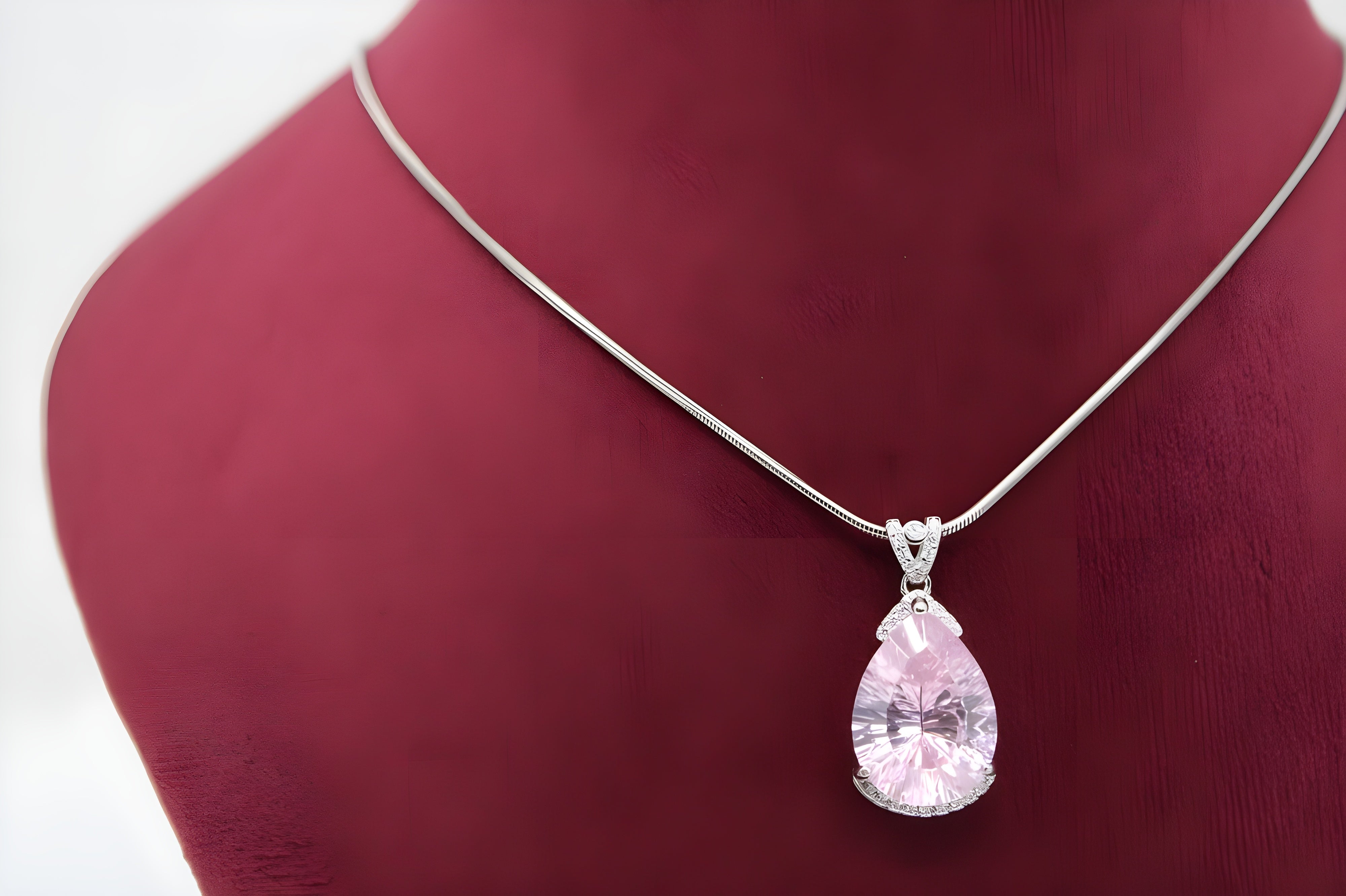 Elegant Pink Teardrop Halo Necklace by VeeLux