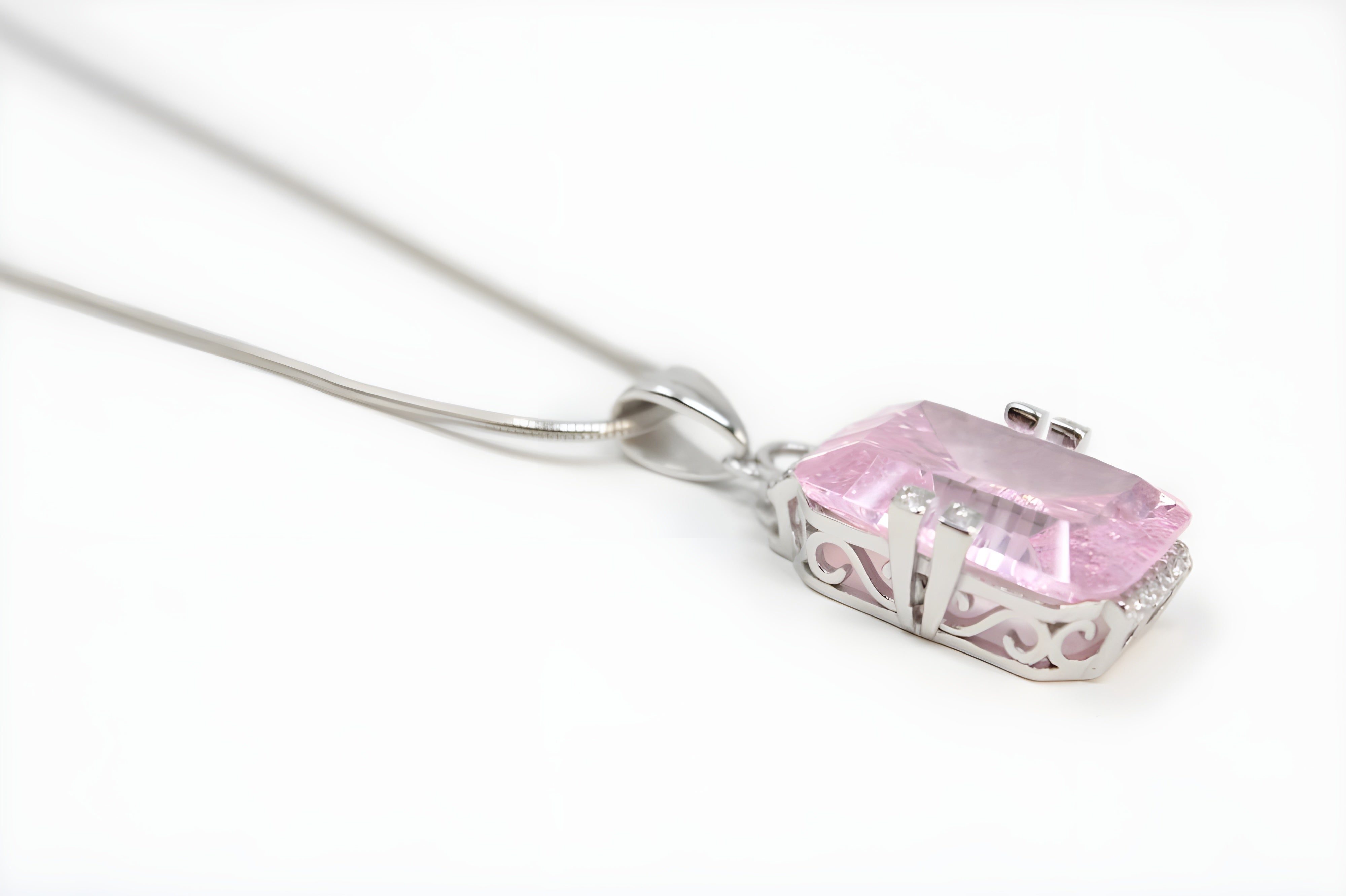 VeeLux Pink Teardrop Crystal Pendant in Sterling Silver