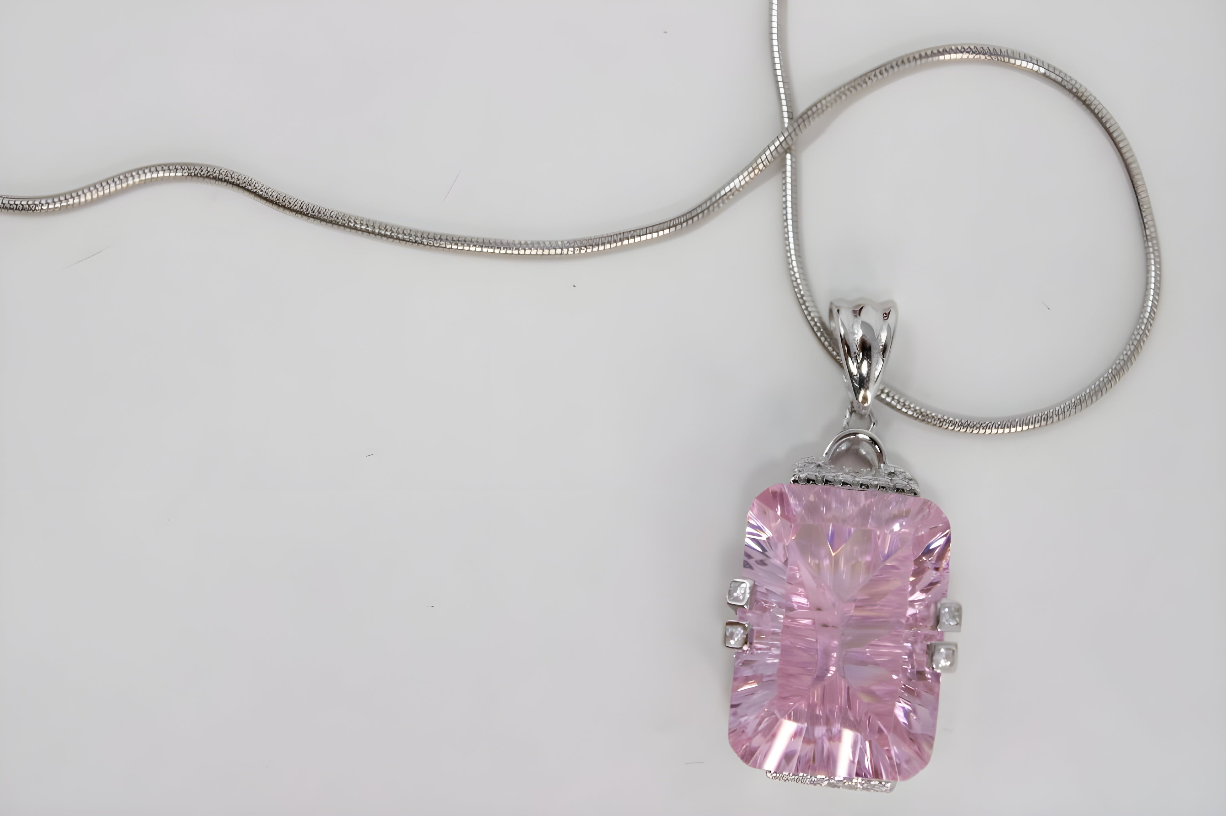 VeeLux Pink Teardrop Crystal Pendant in Sterling Silver