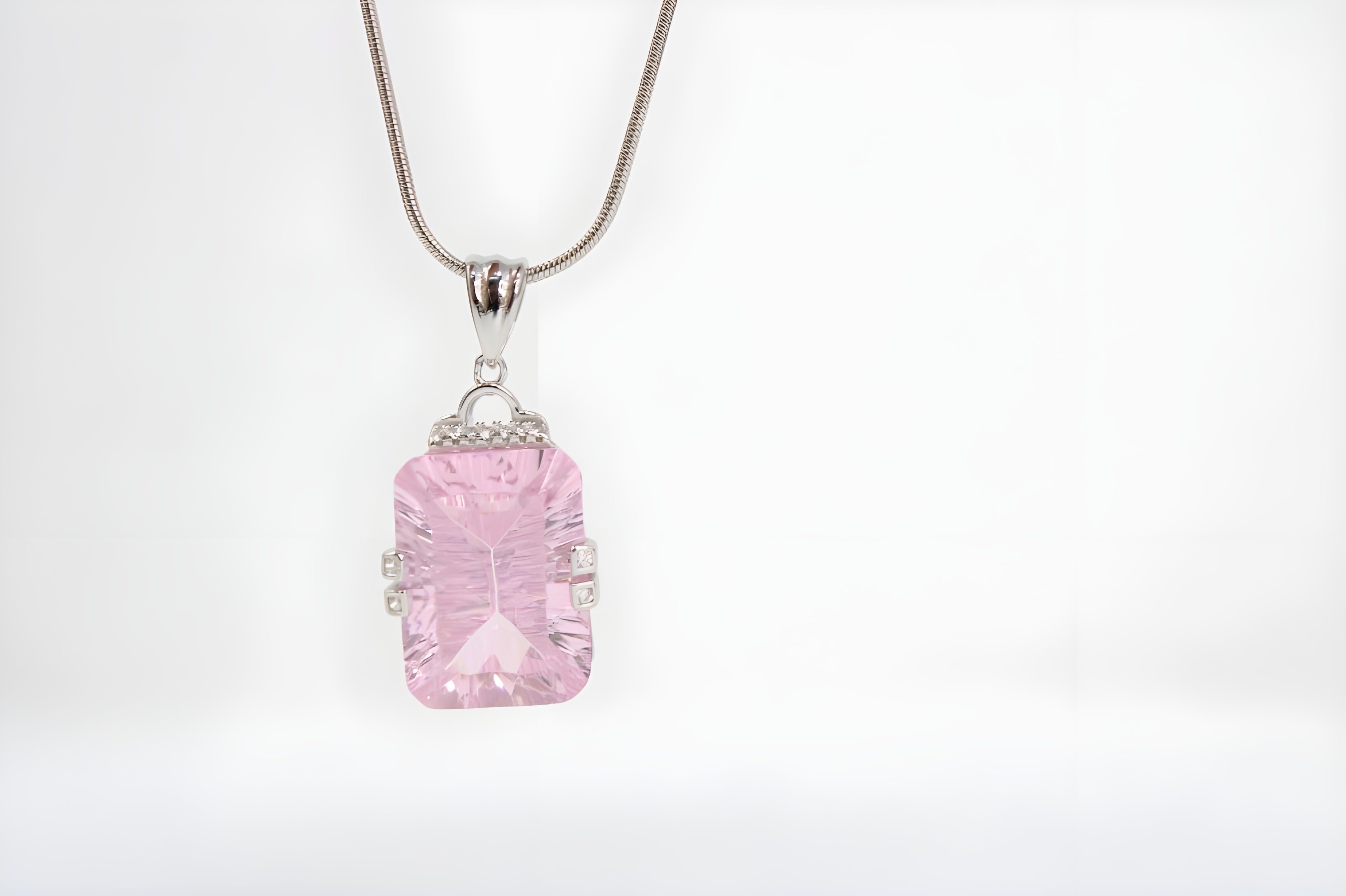 VeeLux Pink Teardrop Crystal Pendant in Sterling Silver