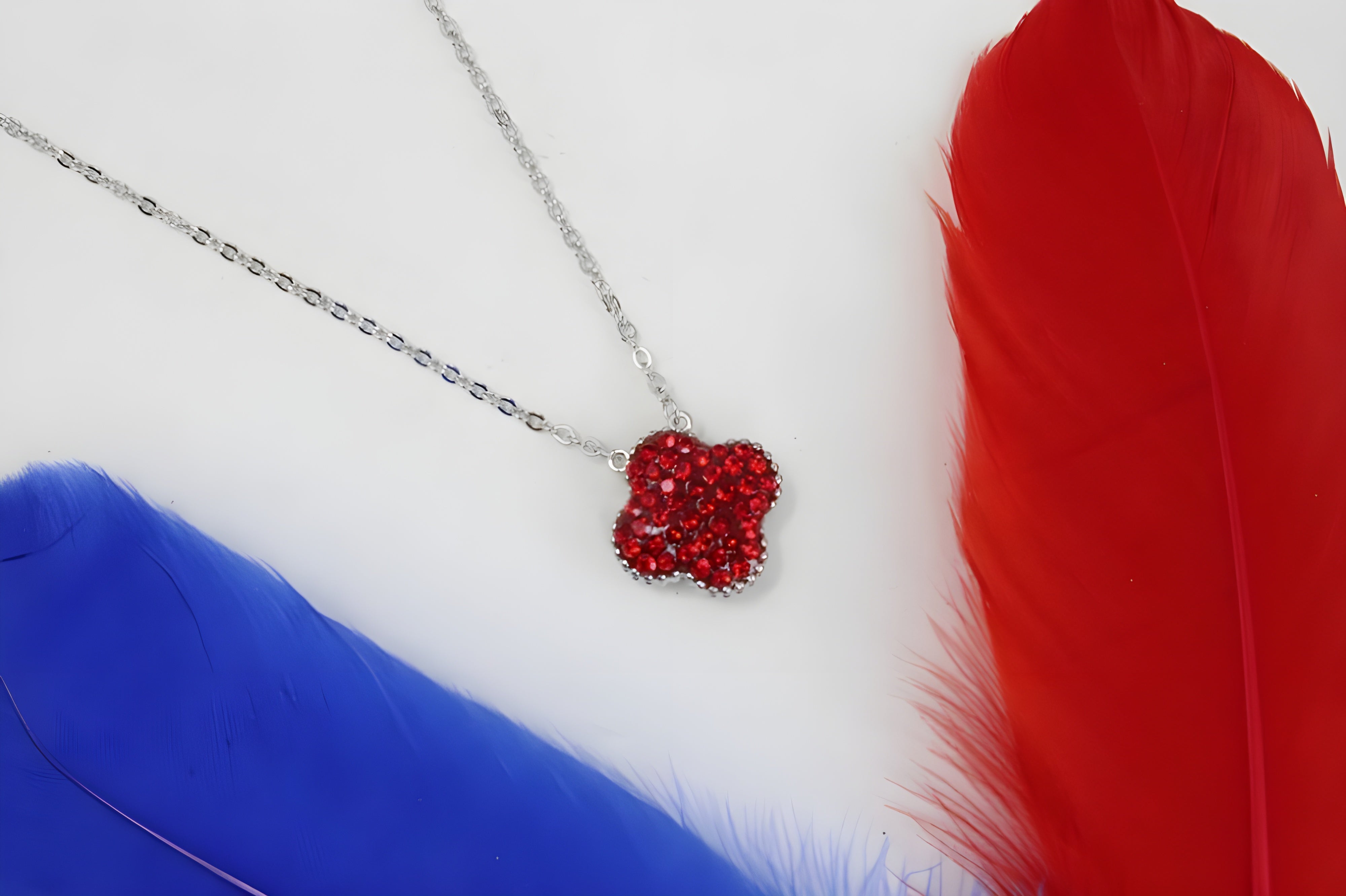 VeeLux Premium Crystal Leaf Pendant with Red Accents