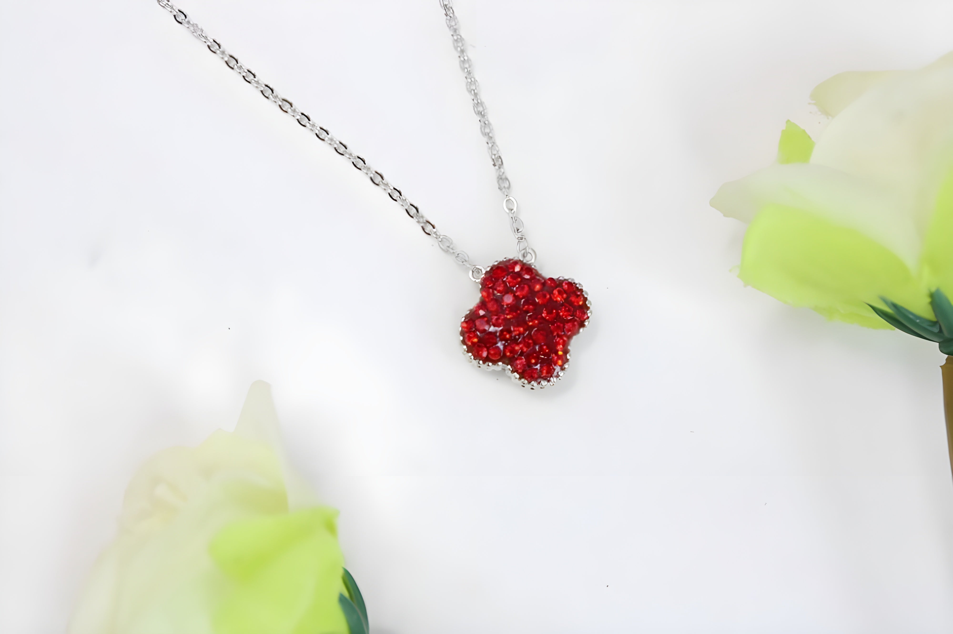 VeeLux Premium Crystal Leaf Pendant with Red Accents