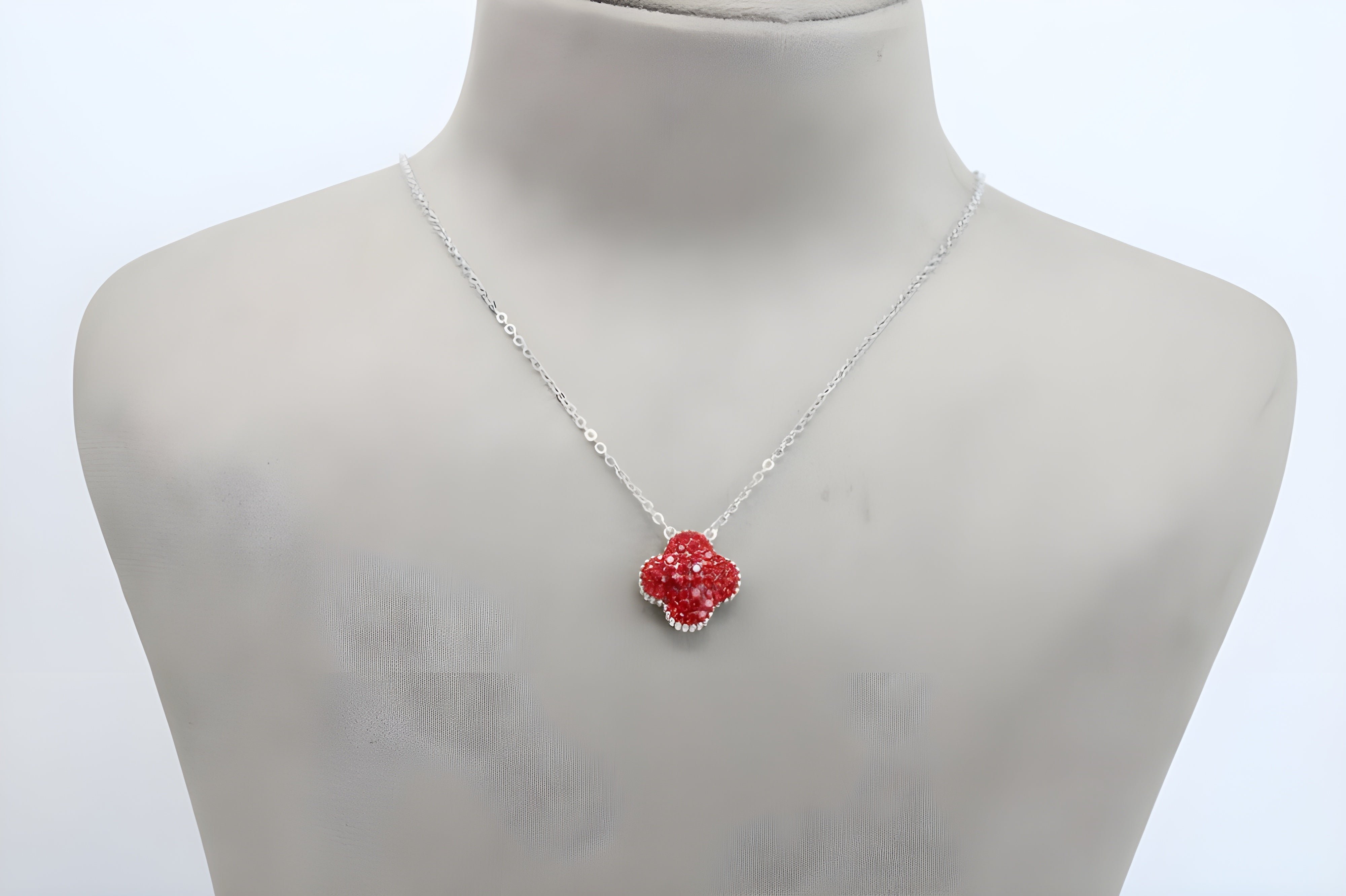 VeeLux Premium Crystal Leaf Pendant with Red Accents