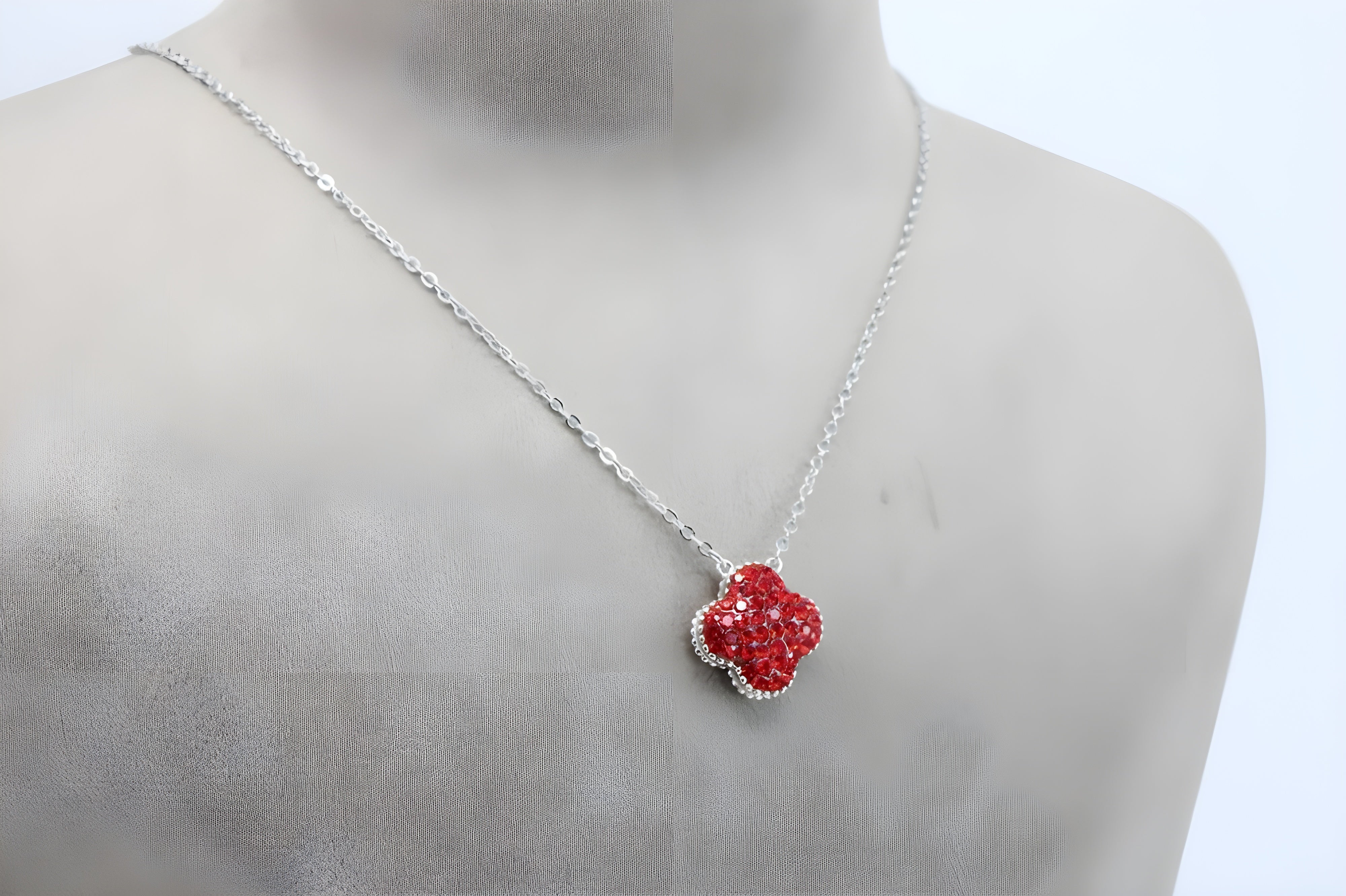 VeeLux Premium Crystal Leaf Pendant with Red Accents