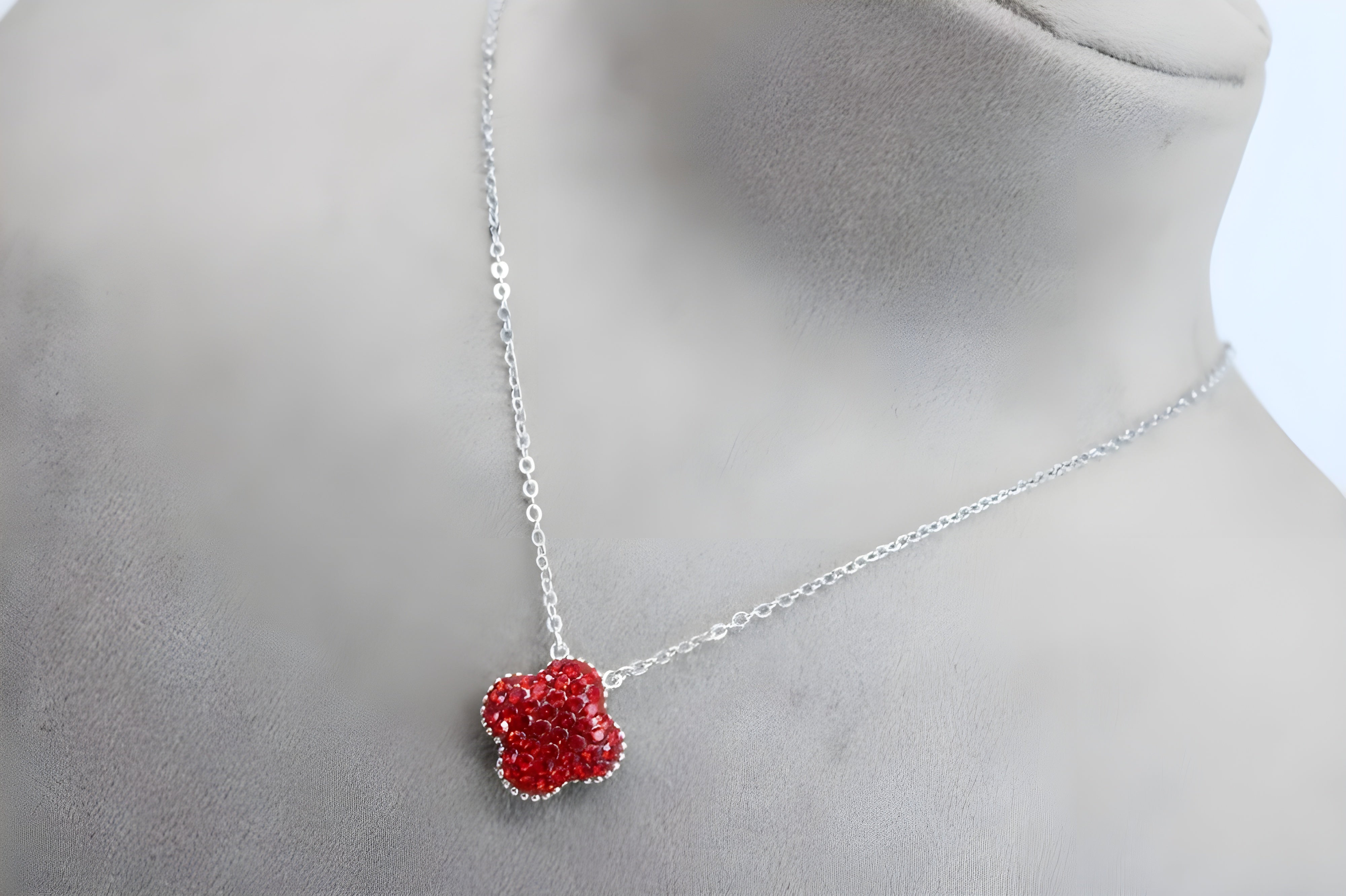 VeeLux Premium Crystal Leaf Pendant with Red Accents