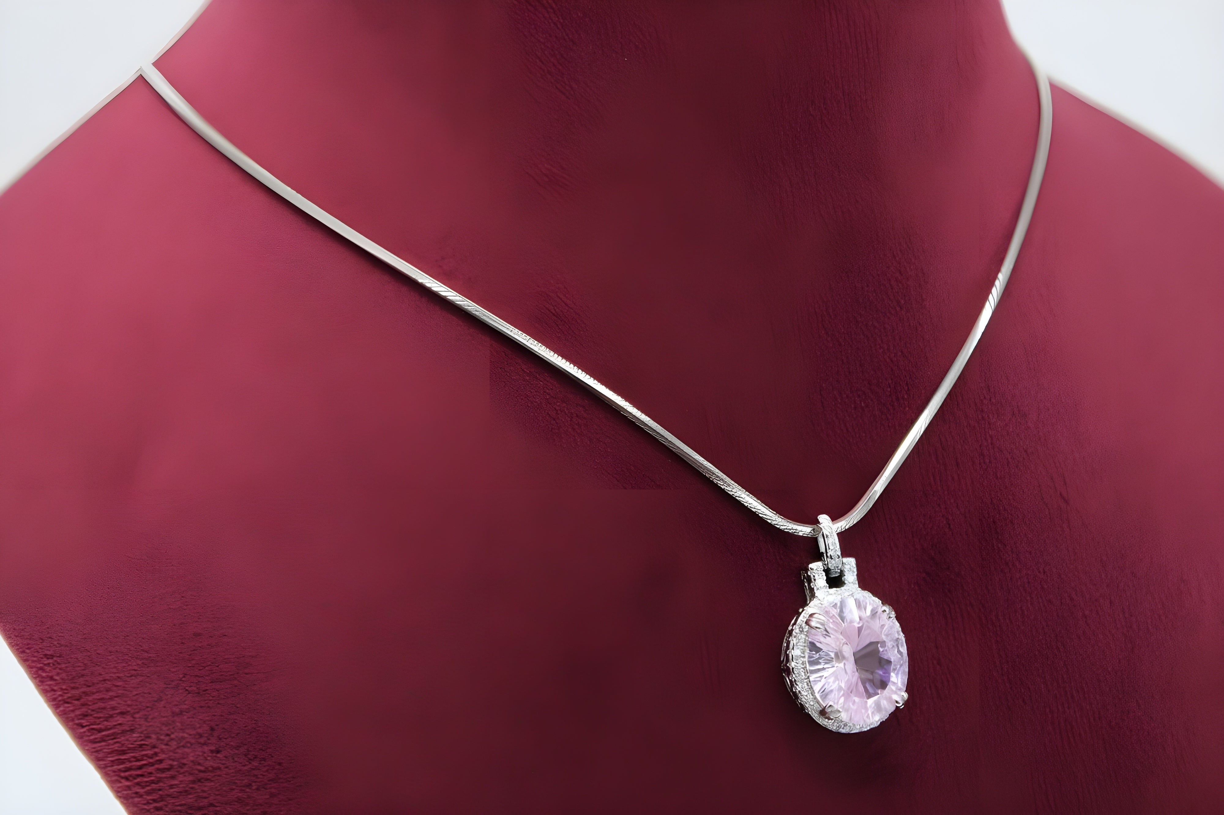 VeeLux Sparkling Pink Cushion Pendant Necklace