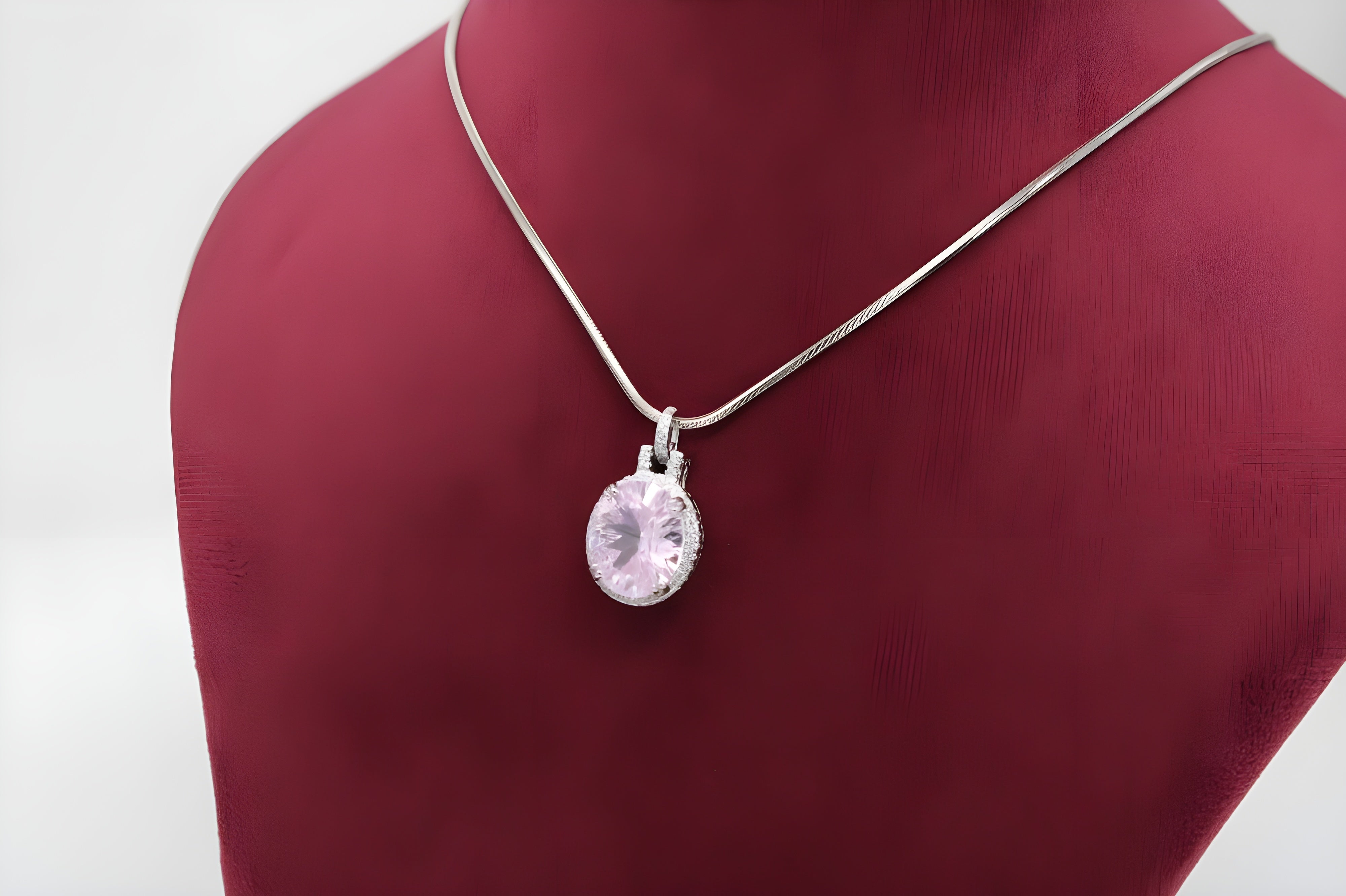 VeeLux Sparkling Pink Cushion Pendant Necklace