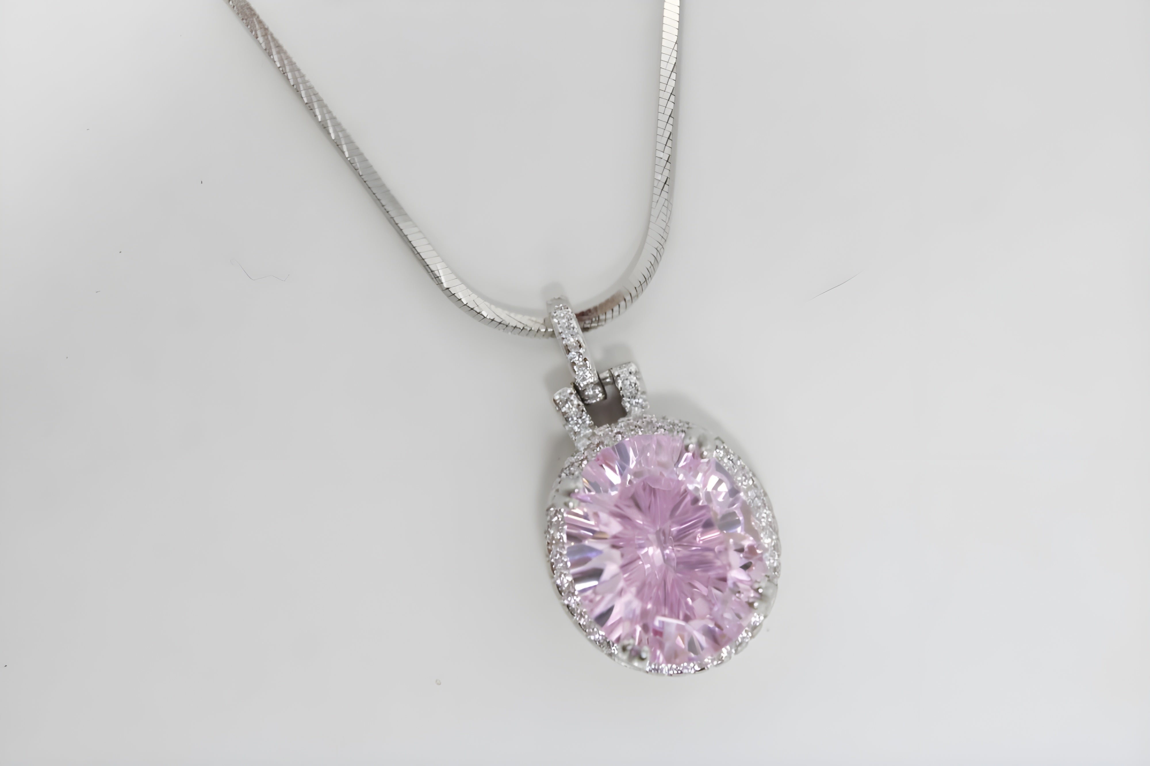 VeeLux Sparkling Pink Cushion Pendant Necklace