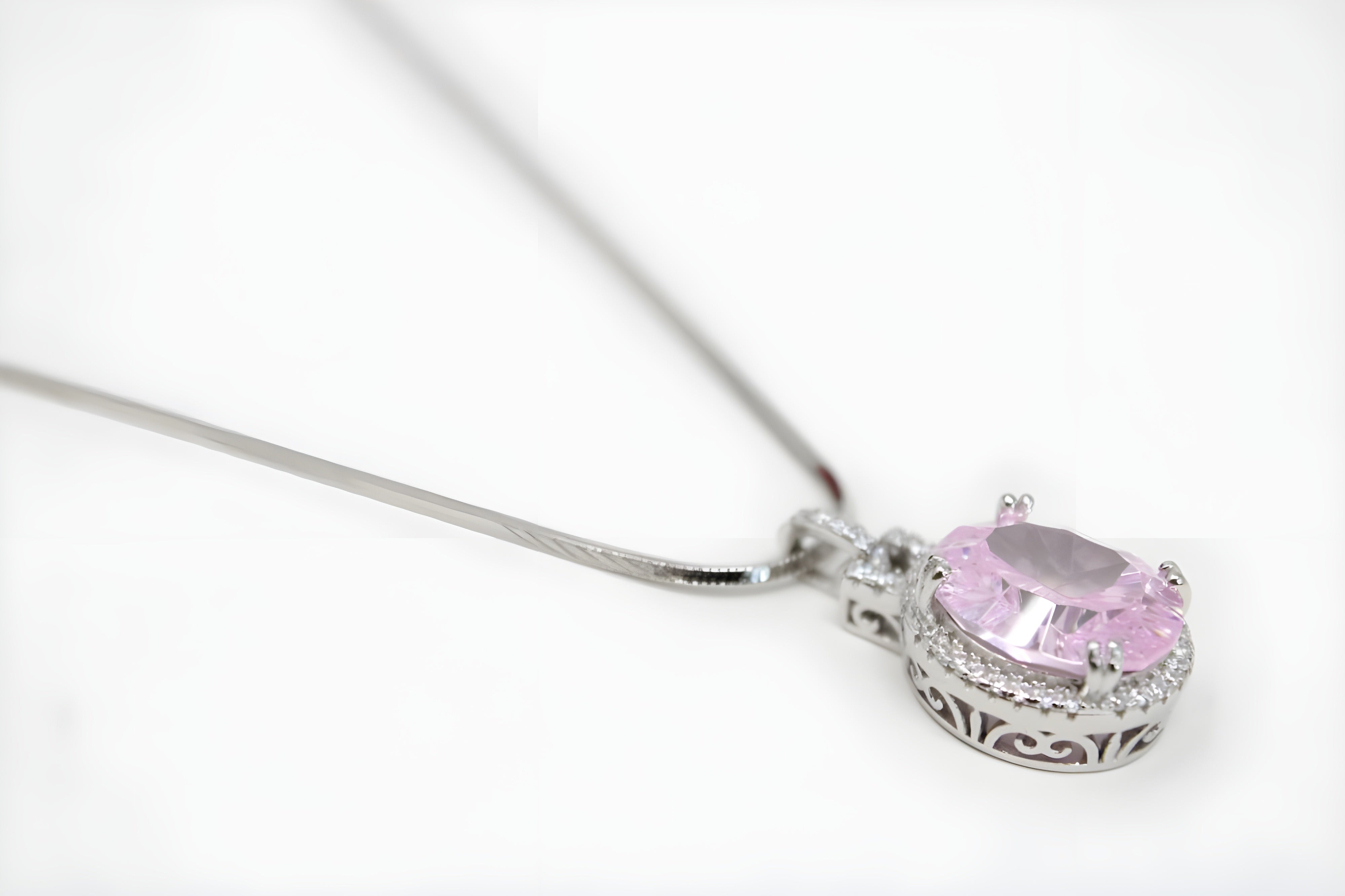 VeeLux Sparkling Pink Cushion Pendant Necklace