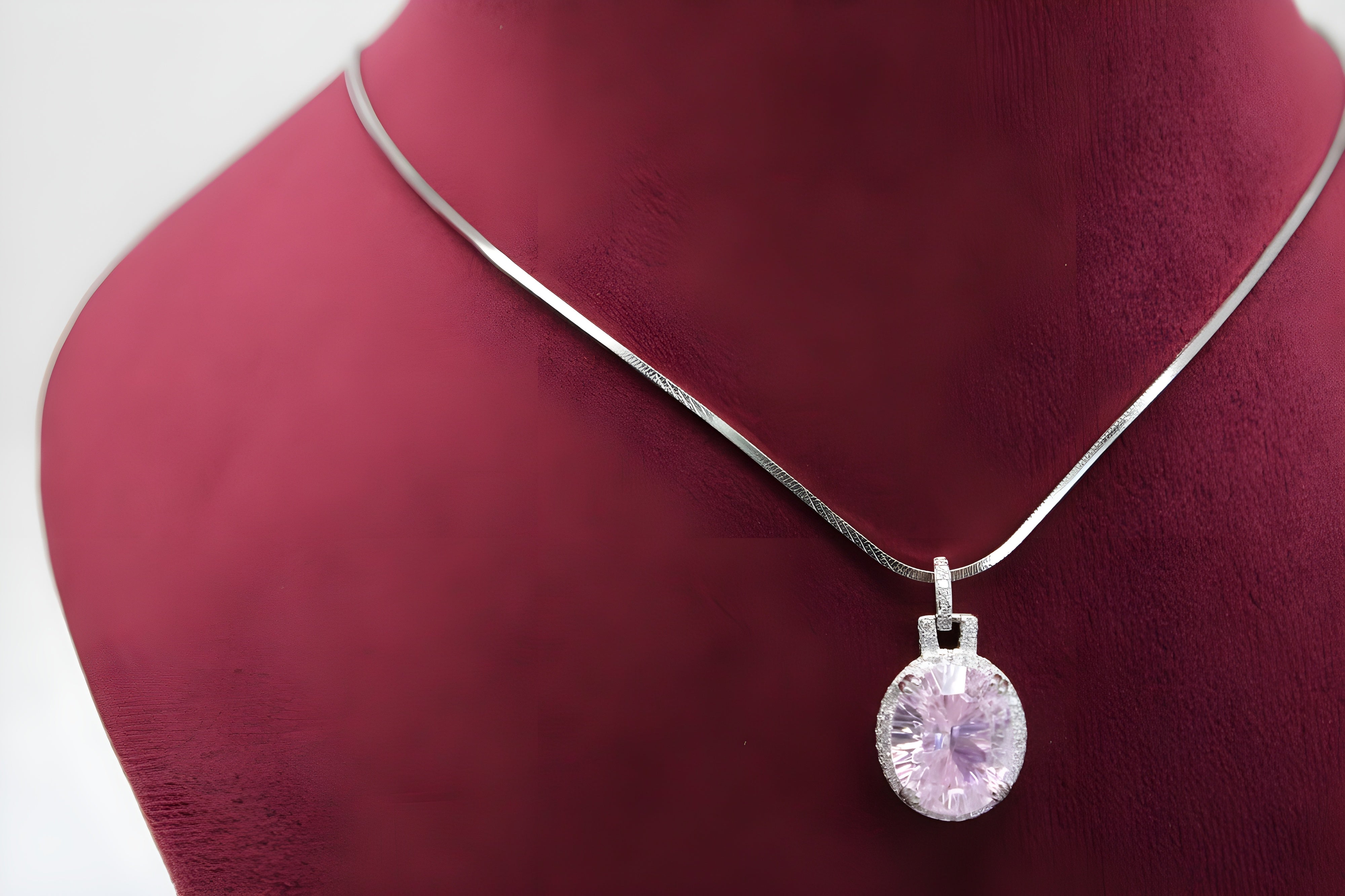 VeeLux Sparkling Pink Cushion Pendant Necklace